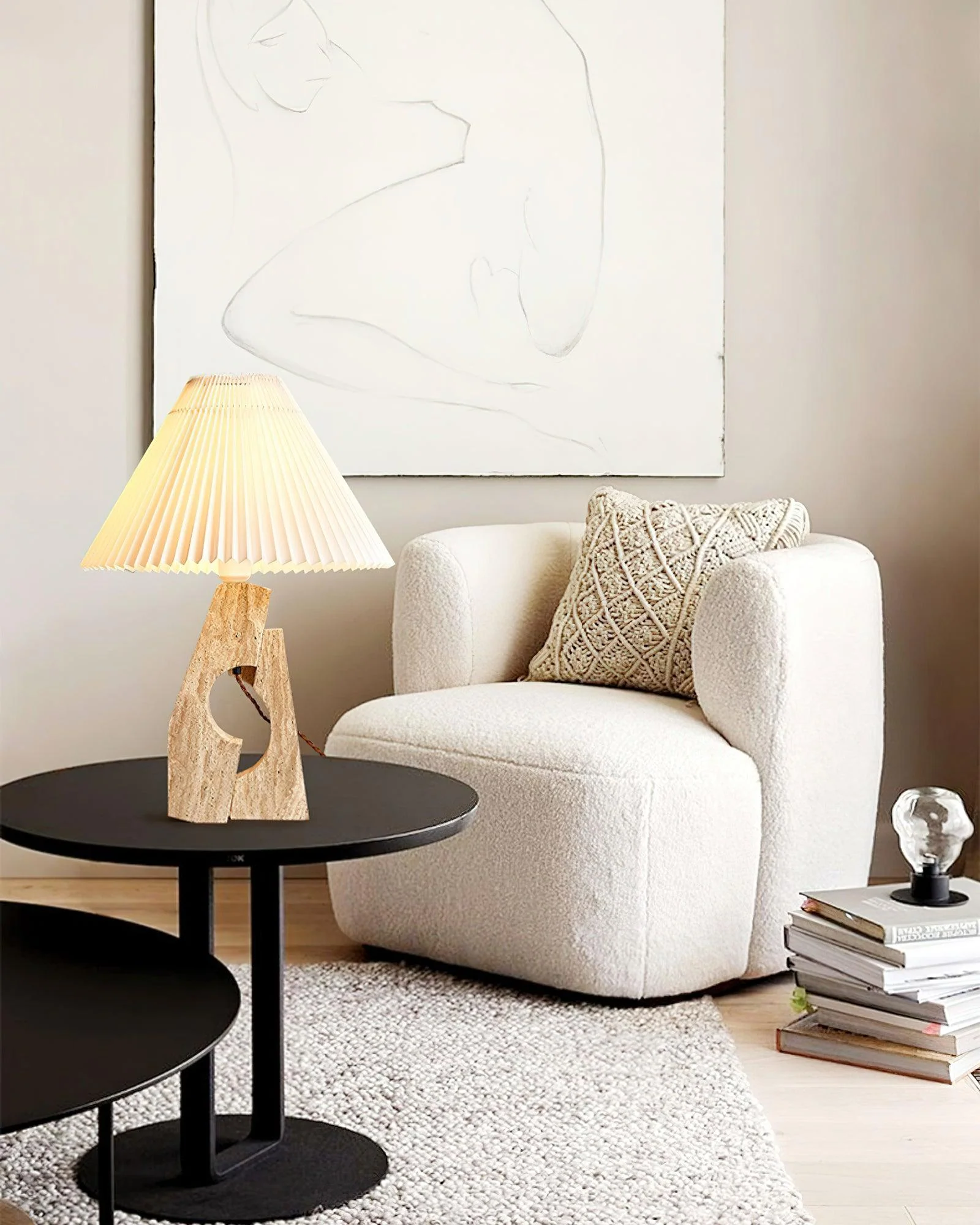 Stone Pillar Contemporary Travertine Table Light - Image 6