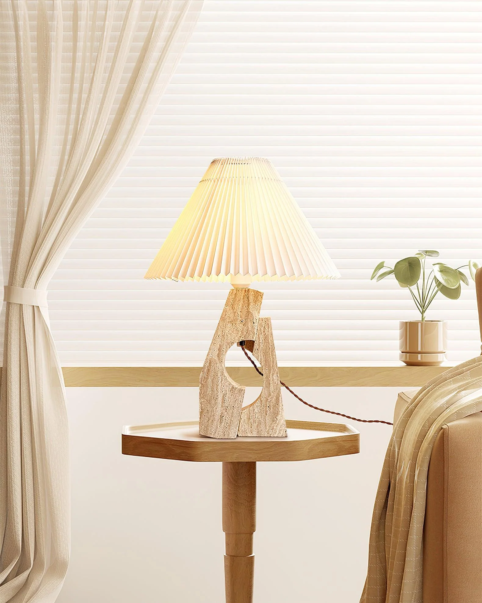 Stone Pillar Contemporary Travertine Table Light - Image 7