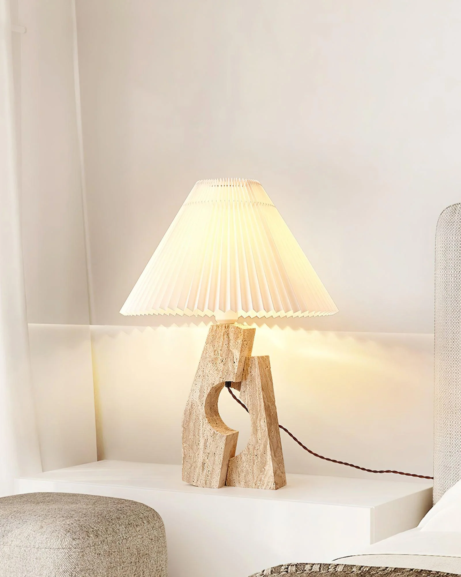 Stone Pillar Contemporary Travertine Table Light - Image 8