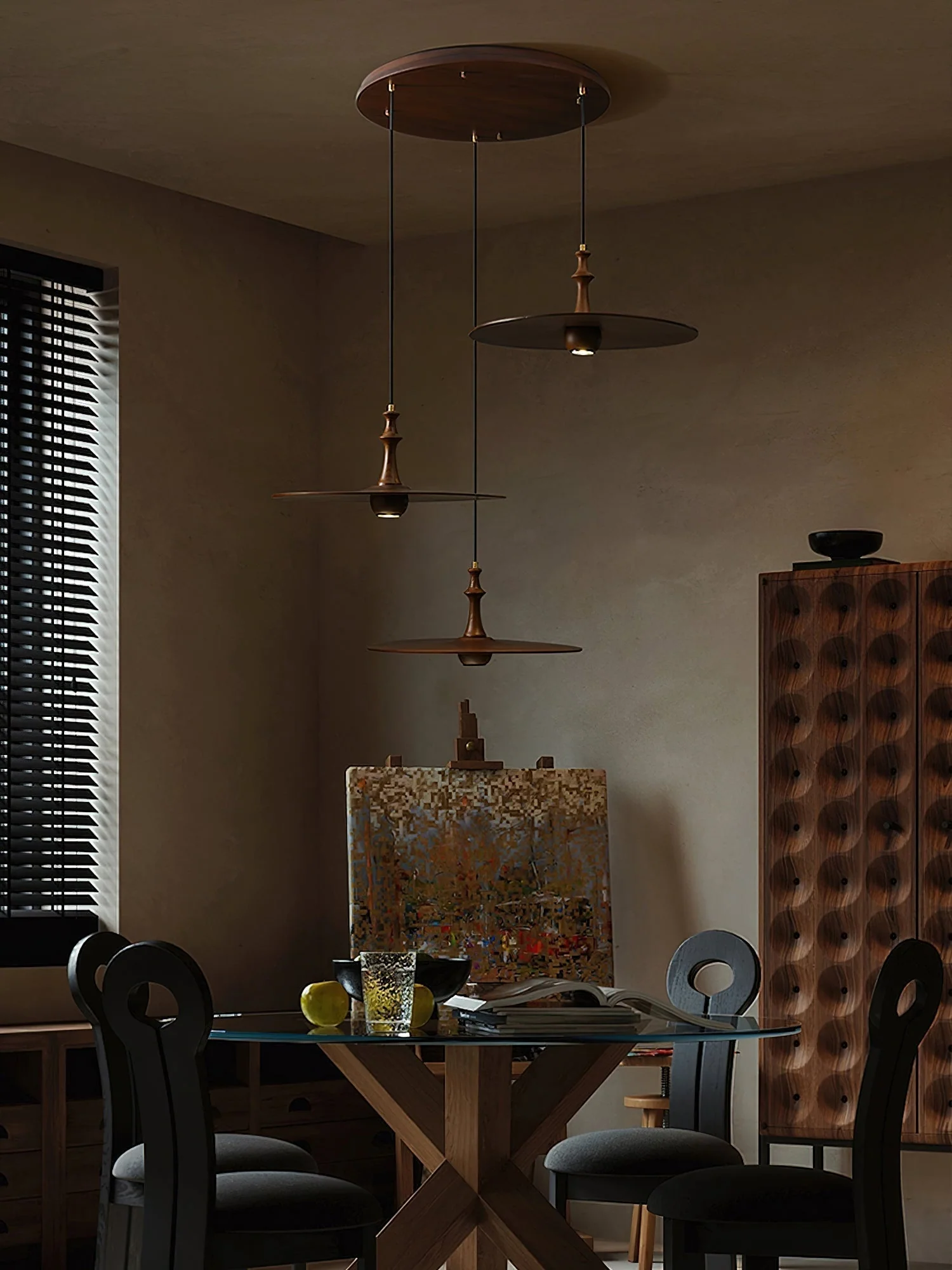 Syrinyra Sculptural Wood Disc Pendant Light - Image 64