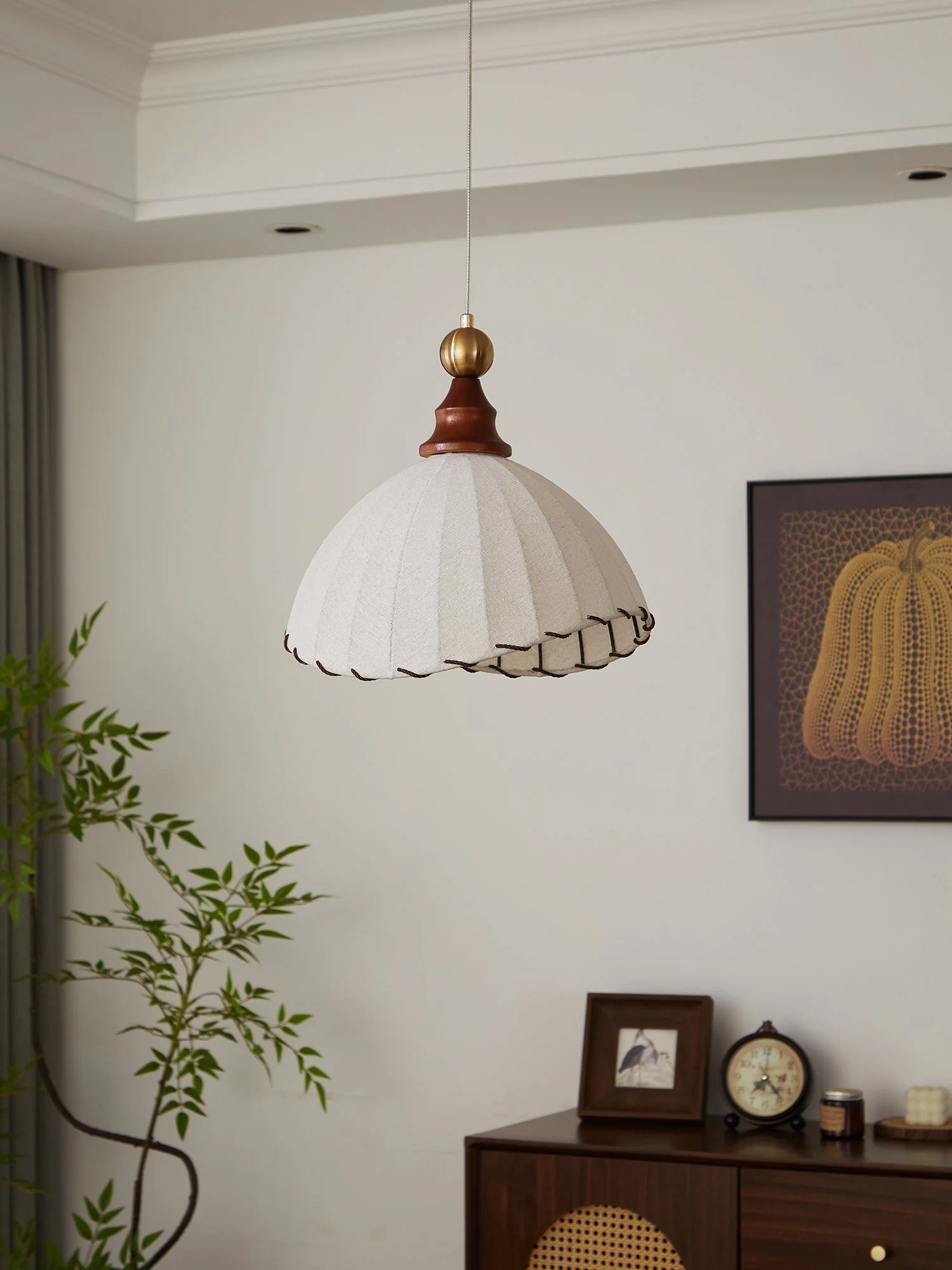 Thalira Wood Fabric Elegant Pendant Light - Image 11
