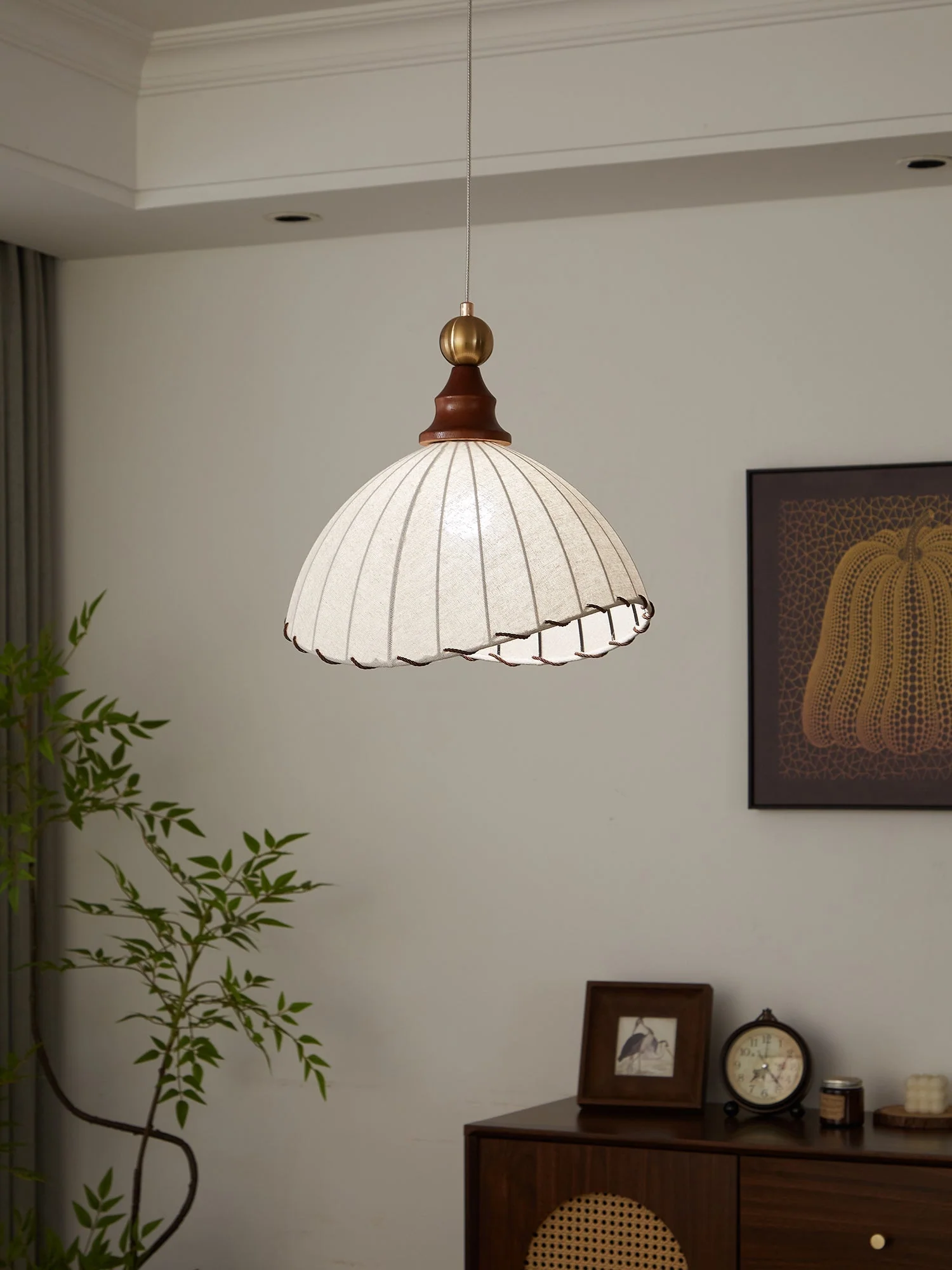 Thalira Wood Fabric Elegant Pendant Light - Image 12