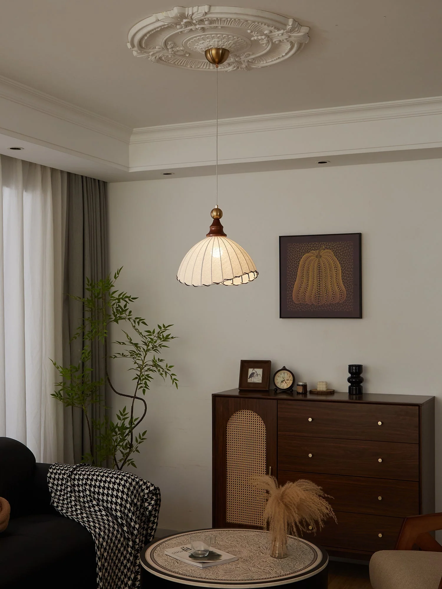 Thalira Wood Fabric Elegant Pendant Light - Image 14