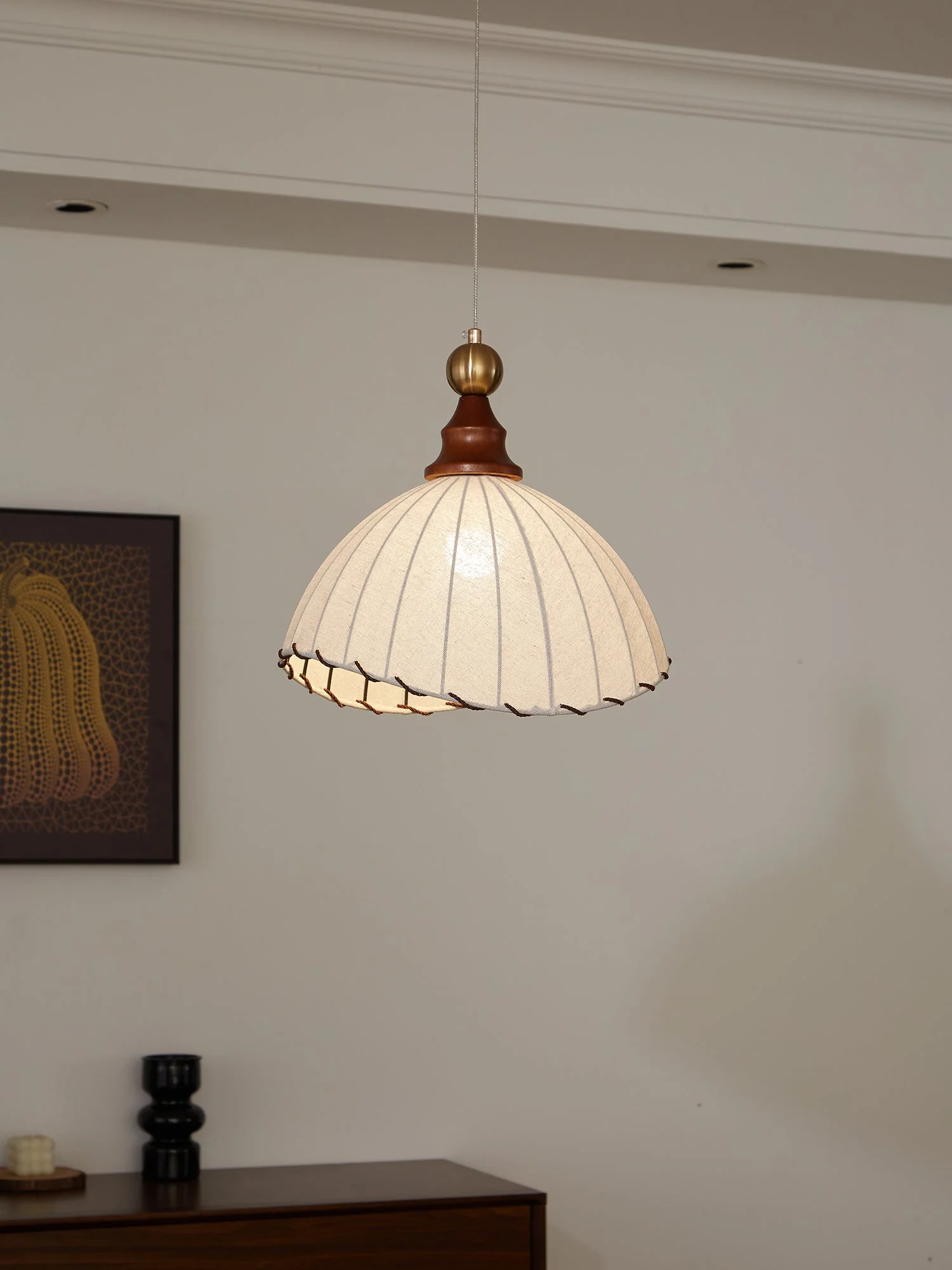 Thalira Wood Fabric Elegant Pendant Light - Image 16