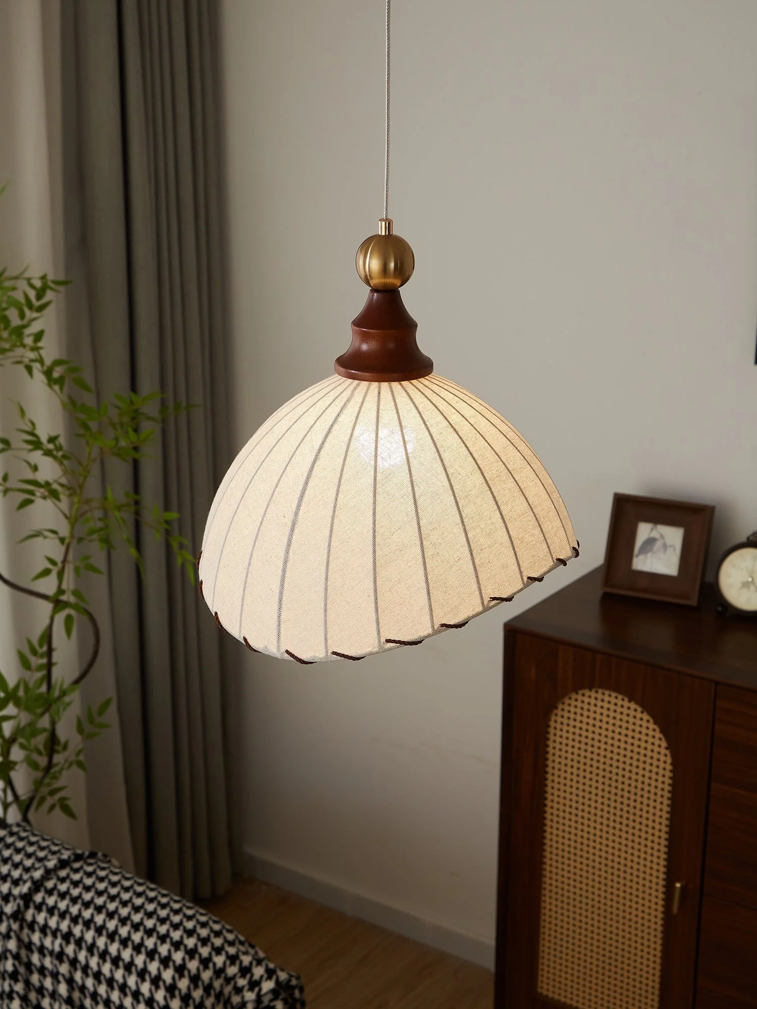 Thalira Wood Fabric Elegant Pendant Light - Image 17