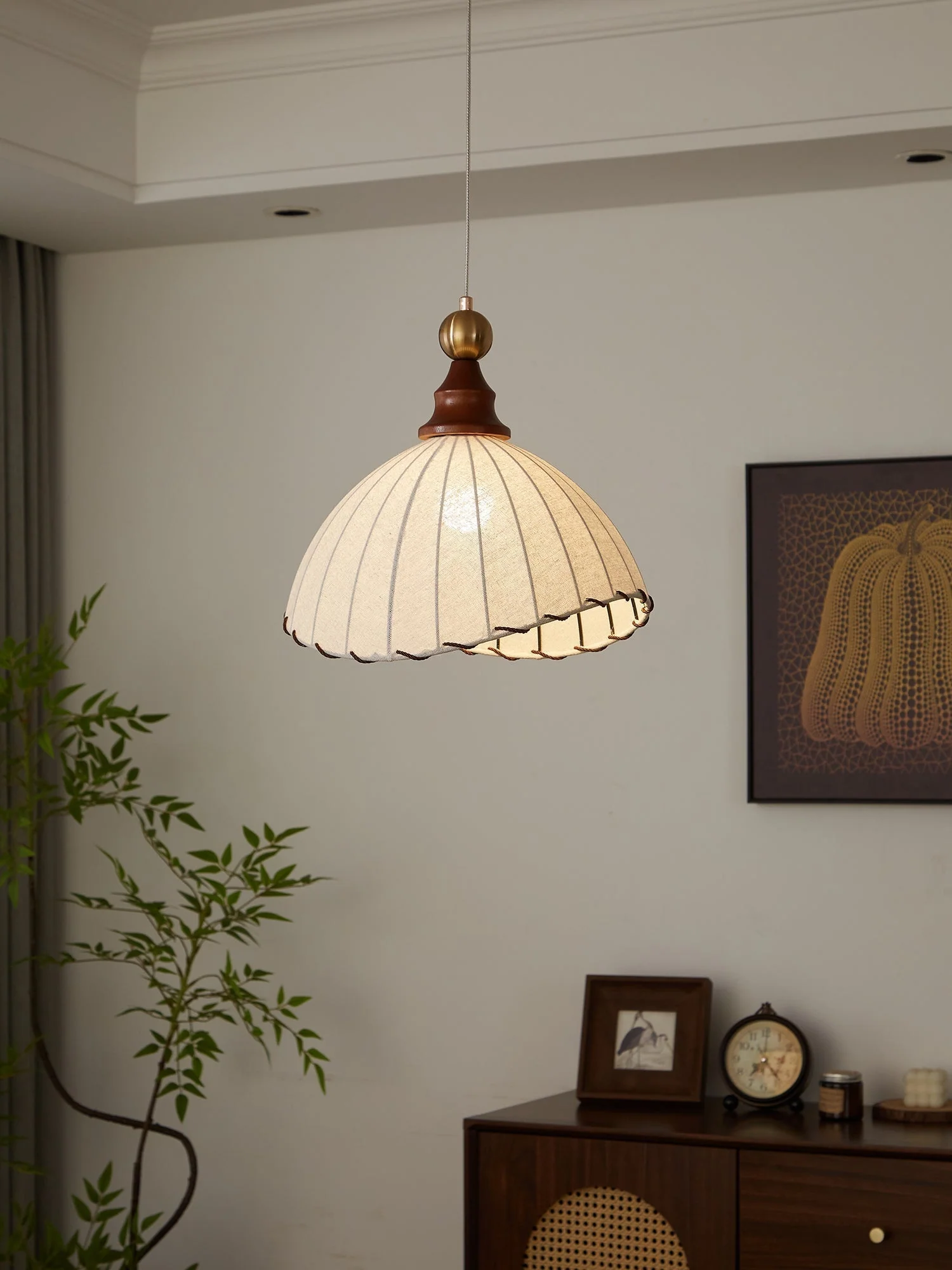 Thalira Wood Fabric Elegant Pendant Light - Image 4