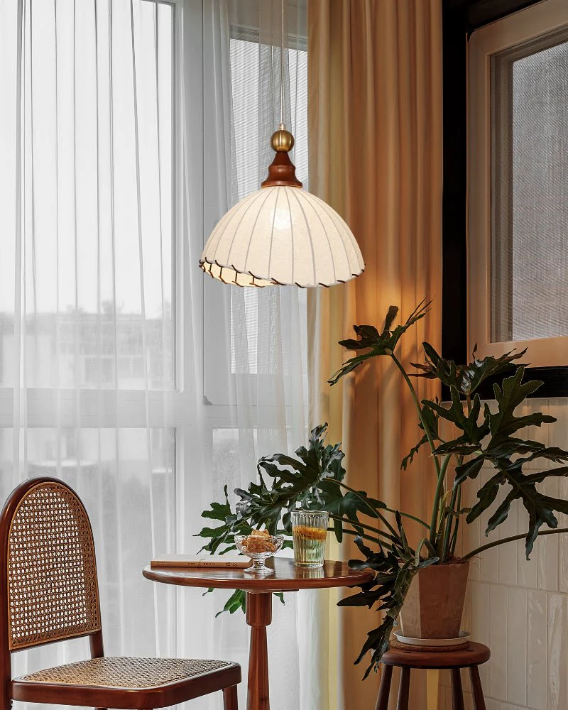 Thalira Wood Fabric Elegant Pendant Light - Image 9