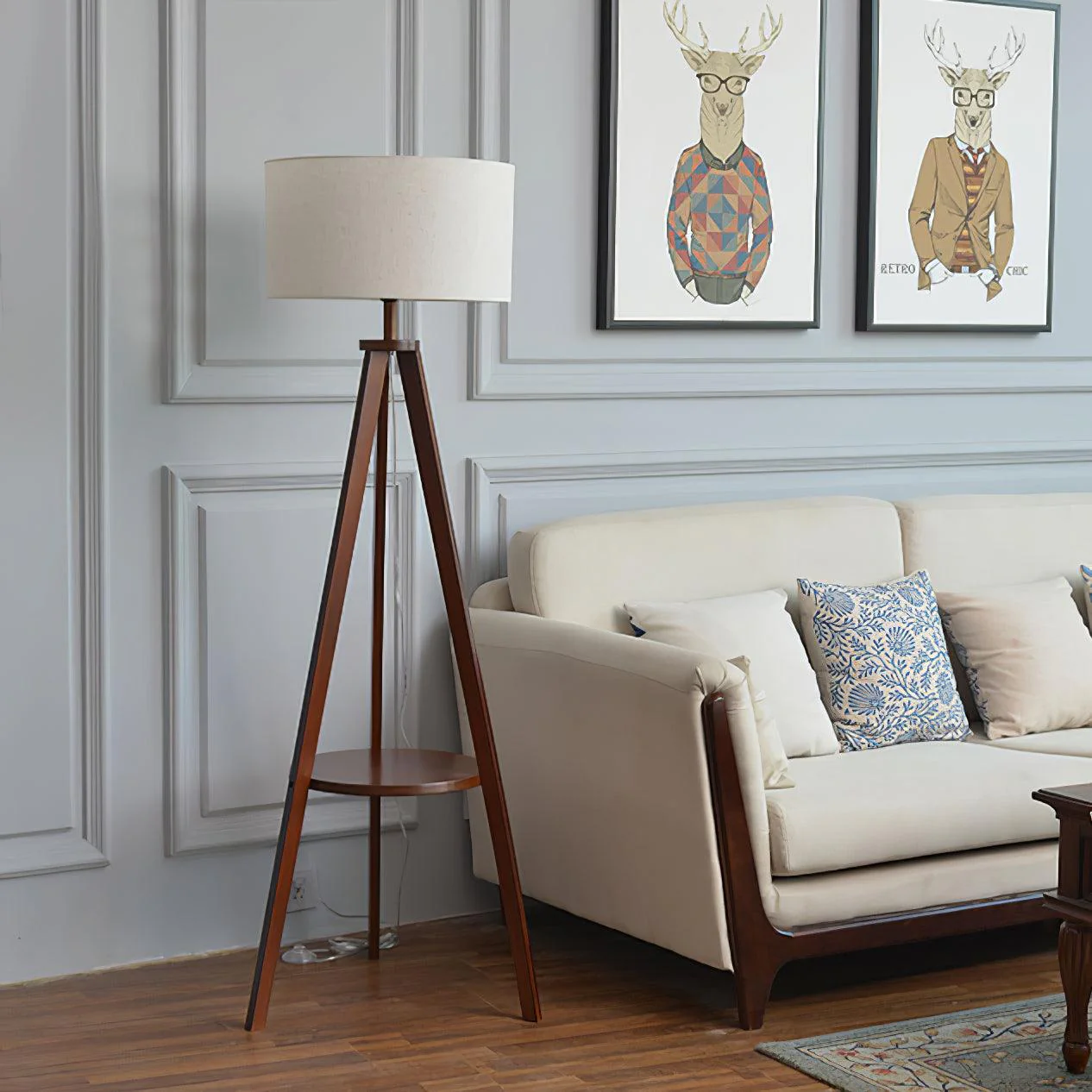 Tripod Farmhouse Wood Floor Lamp - Image 16