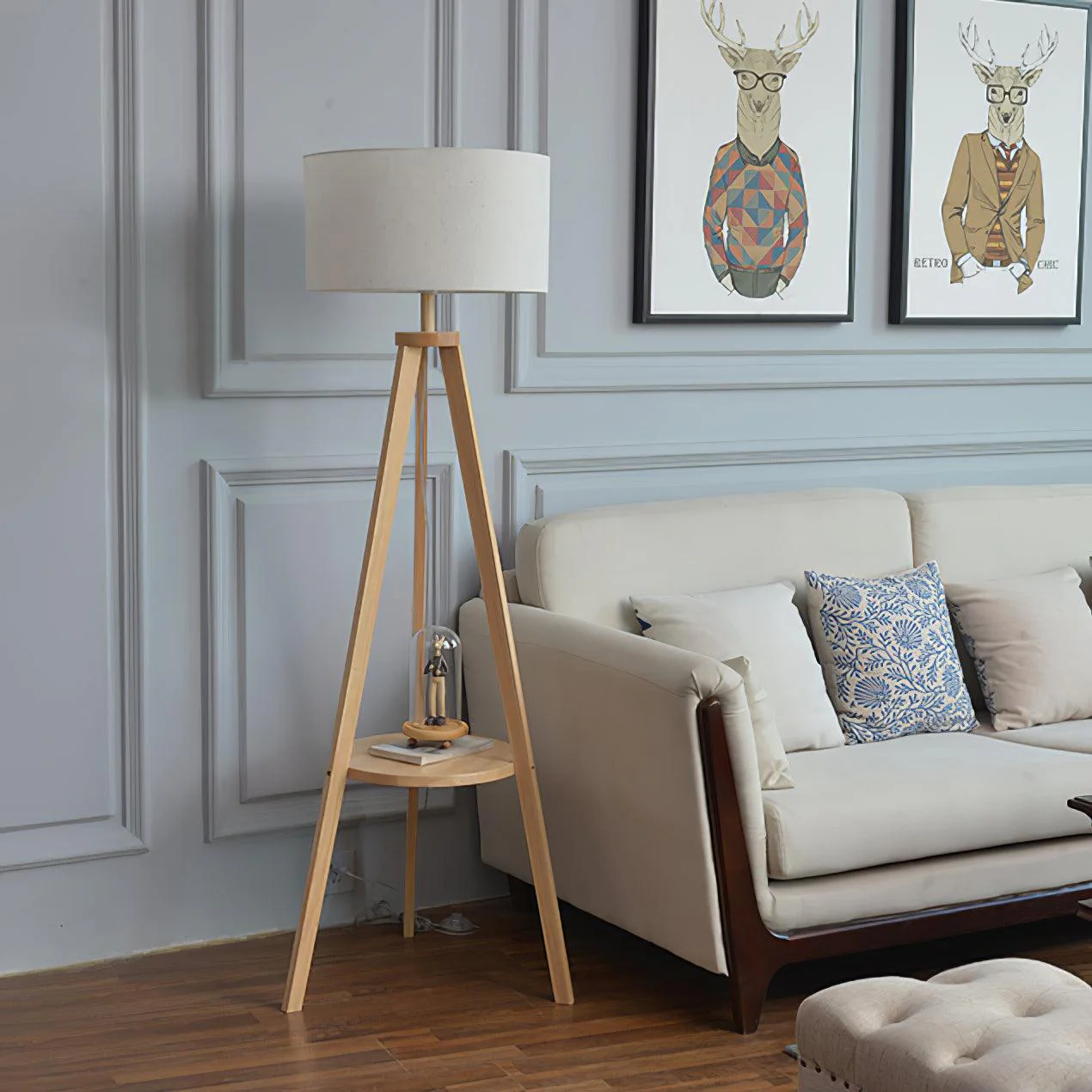 Tripod Farmhouse Wood Floor Lamp - Image 17