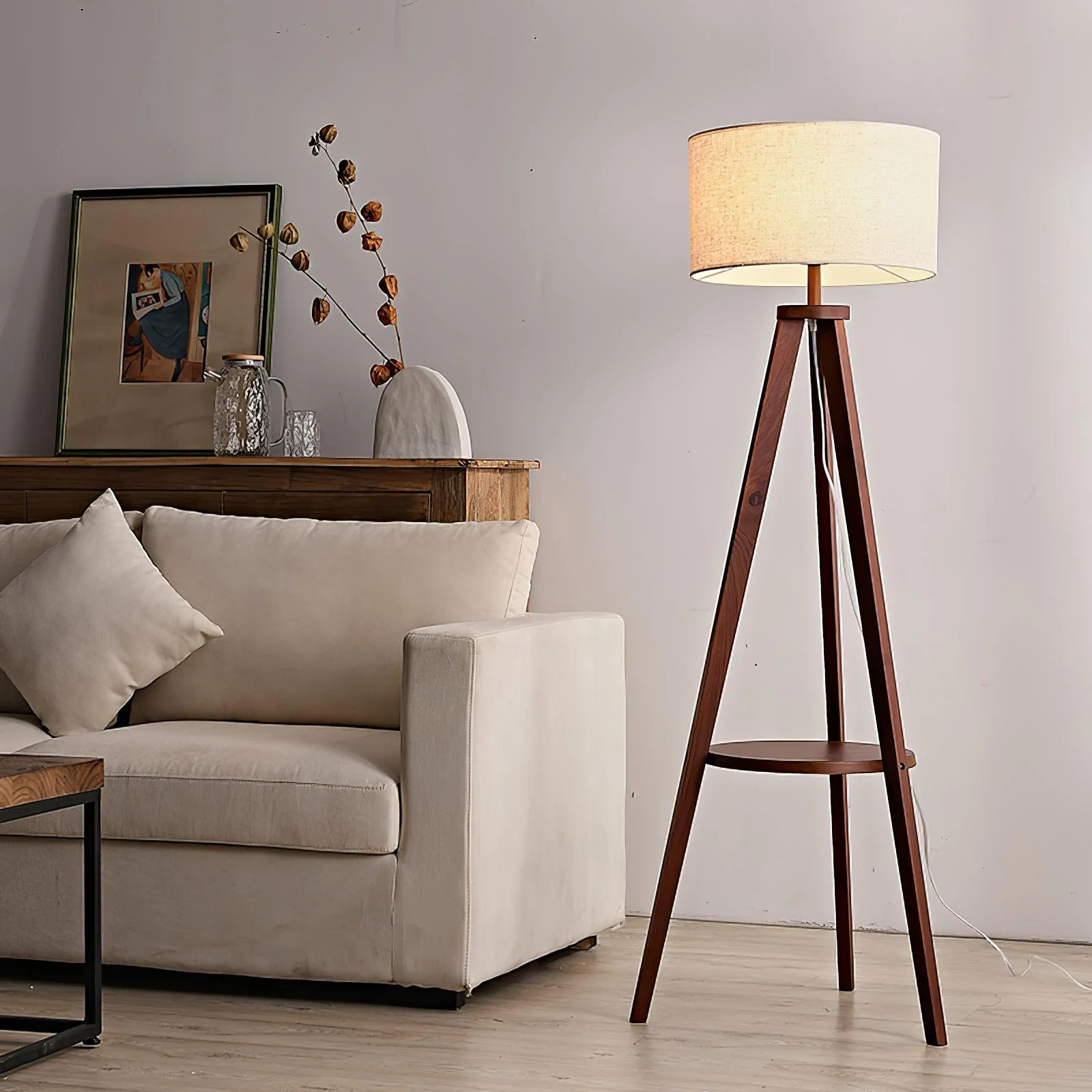 Tripod Farmhouse Wood Floor Lamp - Image 4