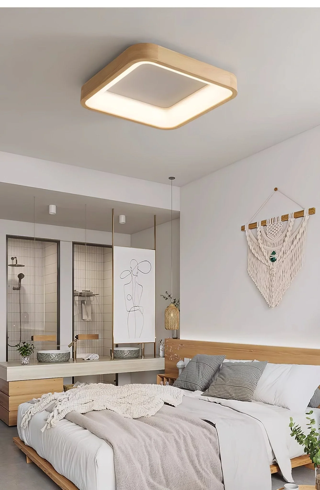 Uphae Modern Minimalist Square Wood Ceiling Light - Image 12