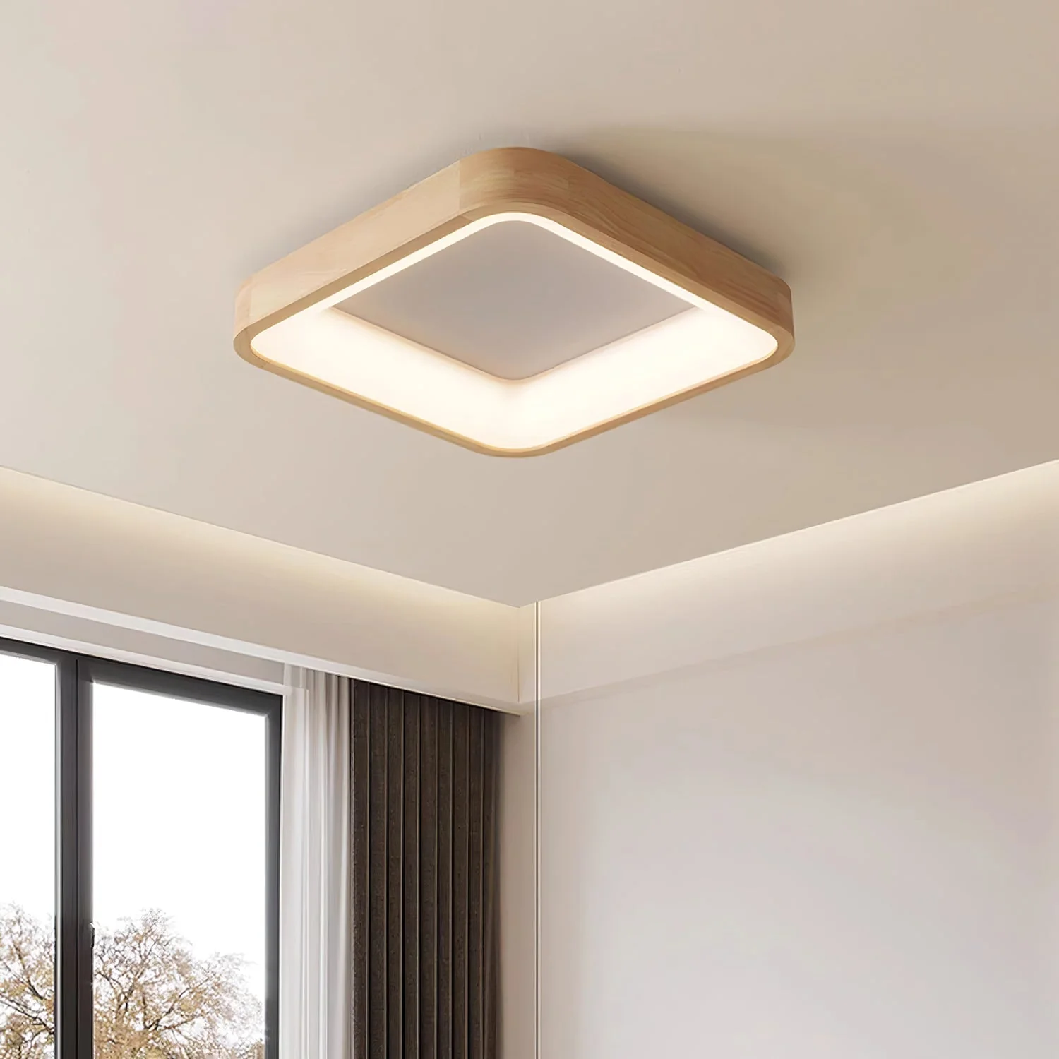 Uphae Modern Minimalist Square Wood Ceiling Light - Image 35