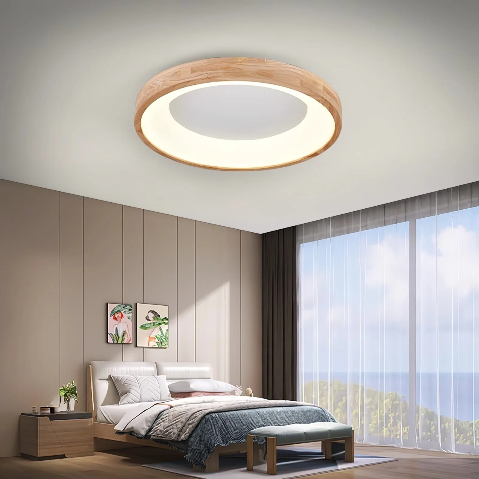 Uphae Modern Minimalist Square Wood Ceiling Light - Image 5