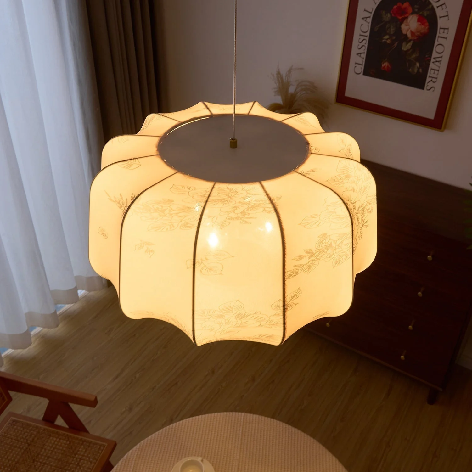 Valera Wood & Fabric Pendant Light - Image 10