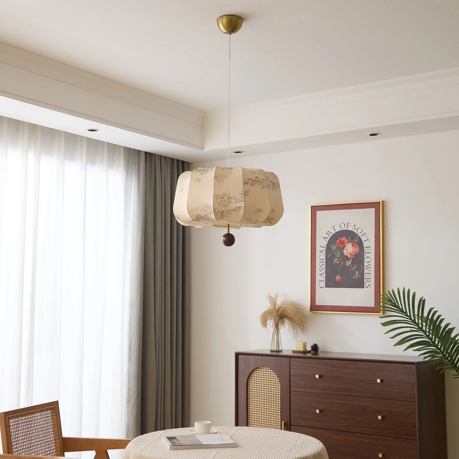 Valera Wood & Fabric Pendant Light - Image 11