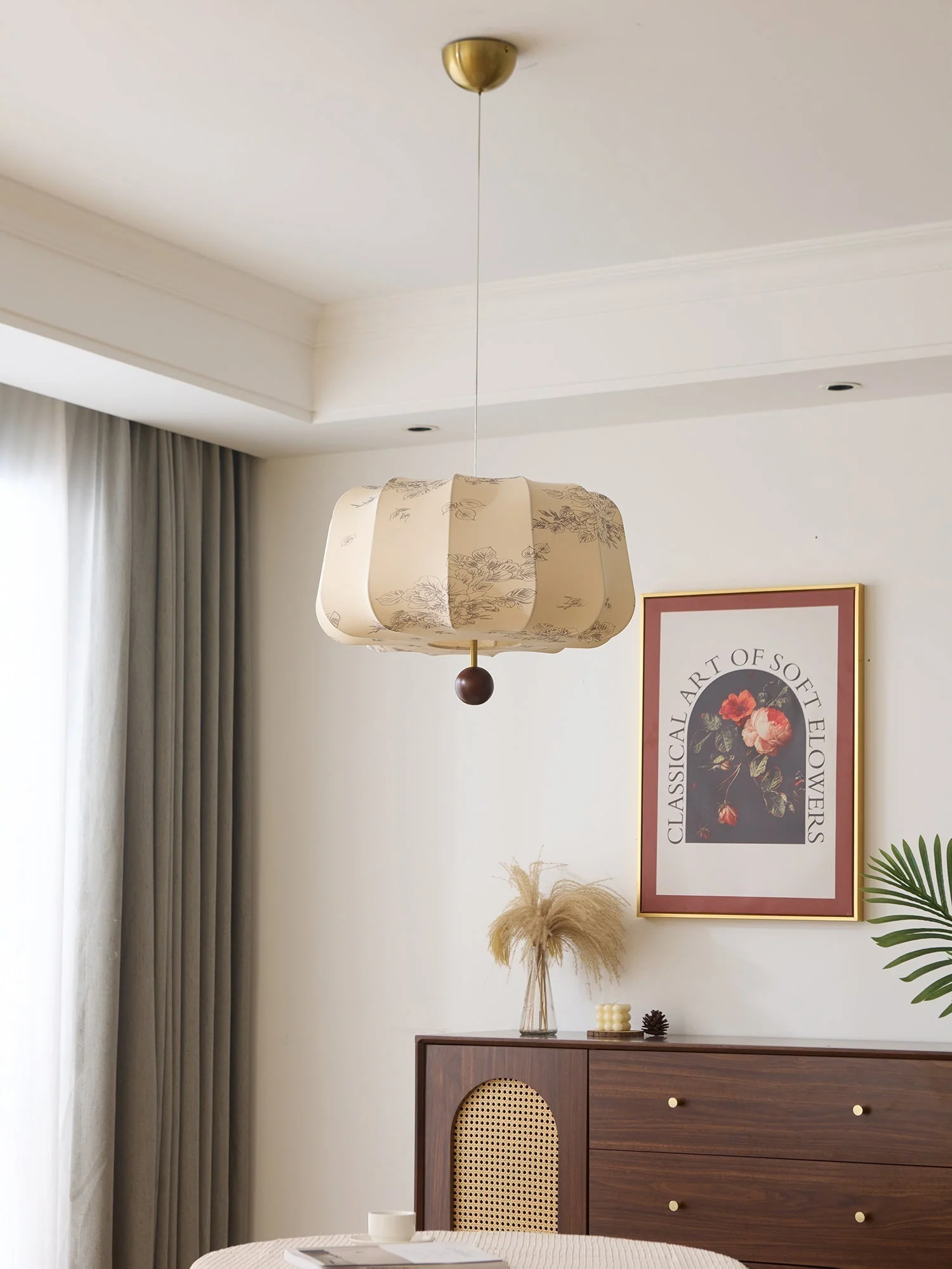 Valera Wood & Fabric Pendant Light - Image 13