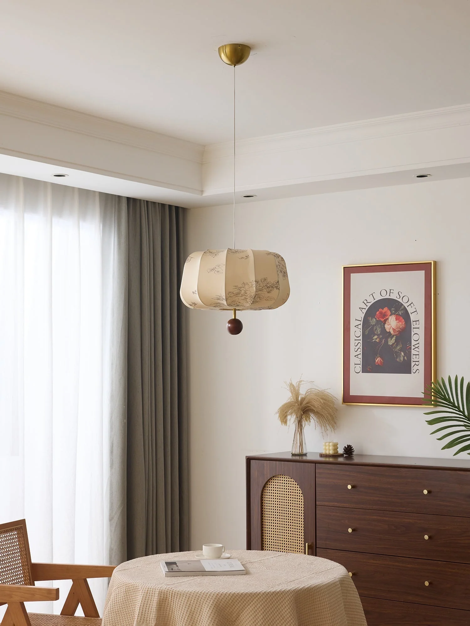 Valera Wood & Fabric Pendant Light - Image 14