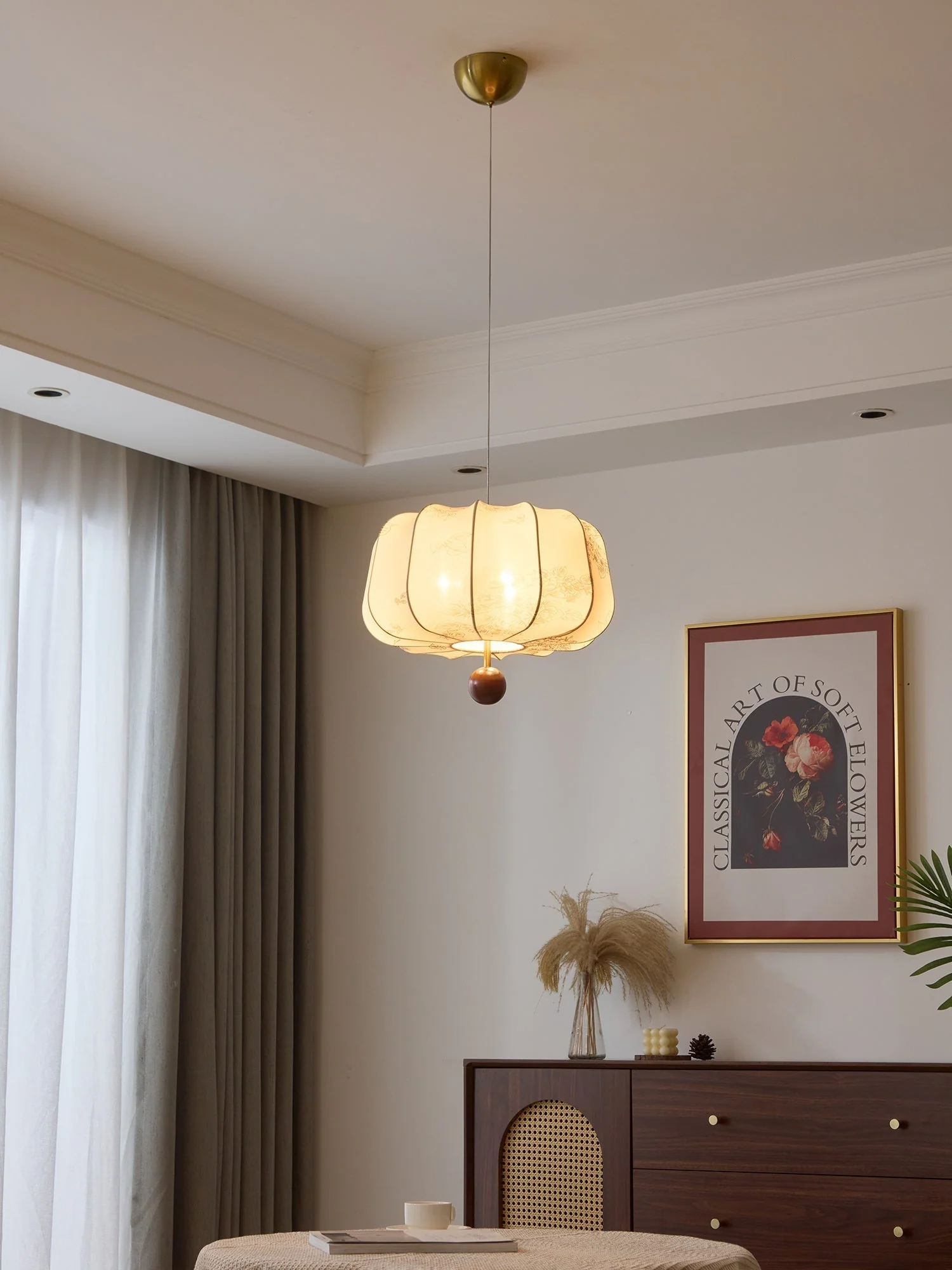 Valera Wood & Fabric Pendant Light - Image 17