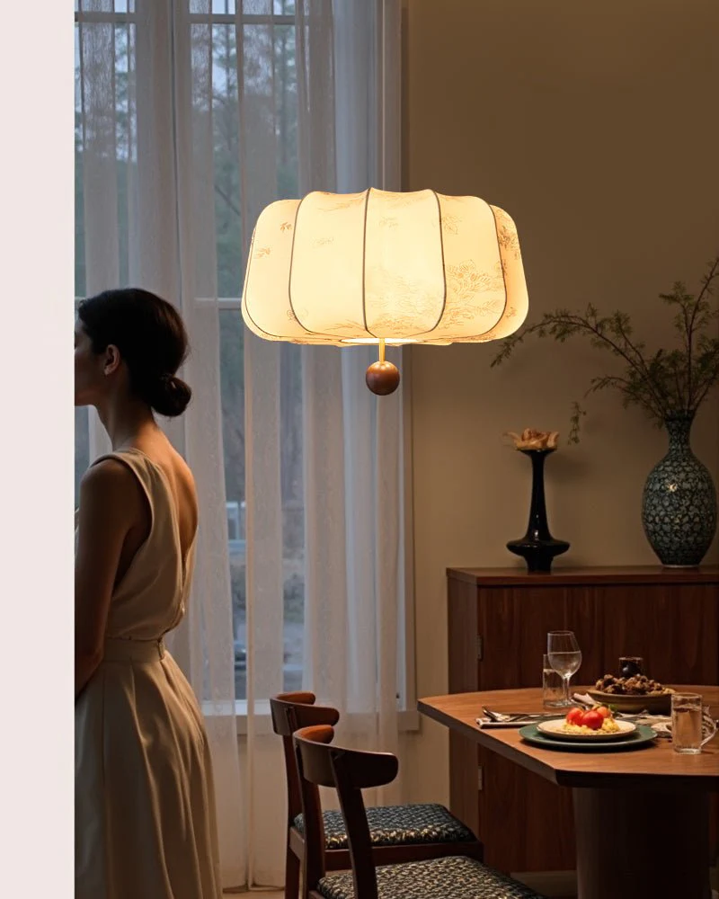 Valera Wood & Fabric Pendant Light - Image 28