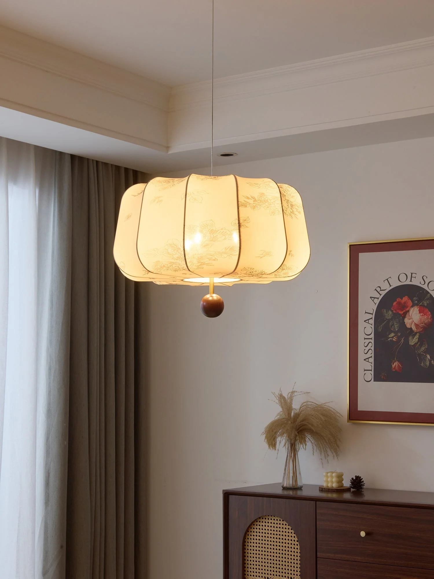 Valera Wood & Fabric Pendant Light - Image 3
