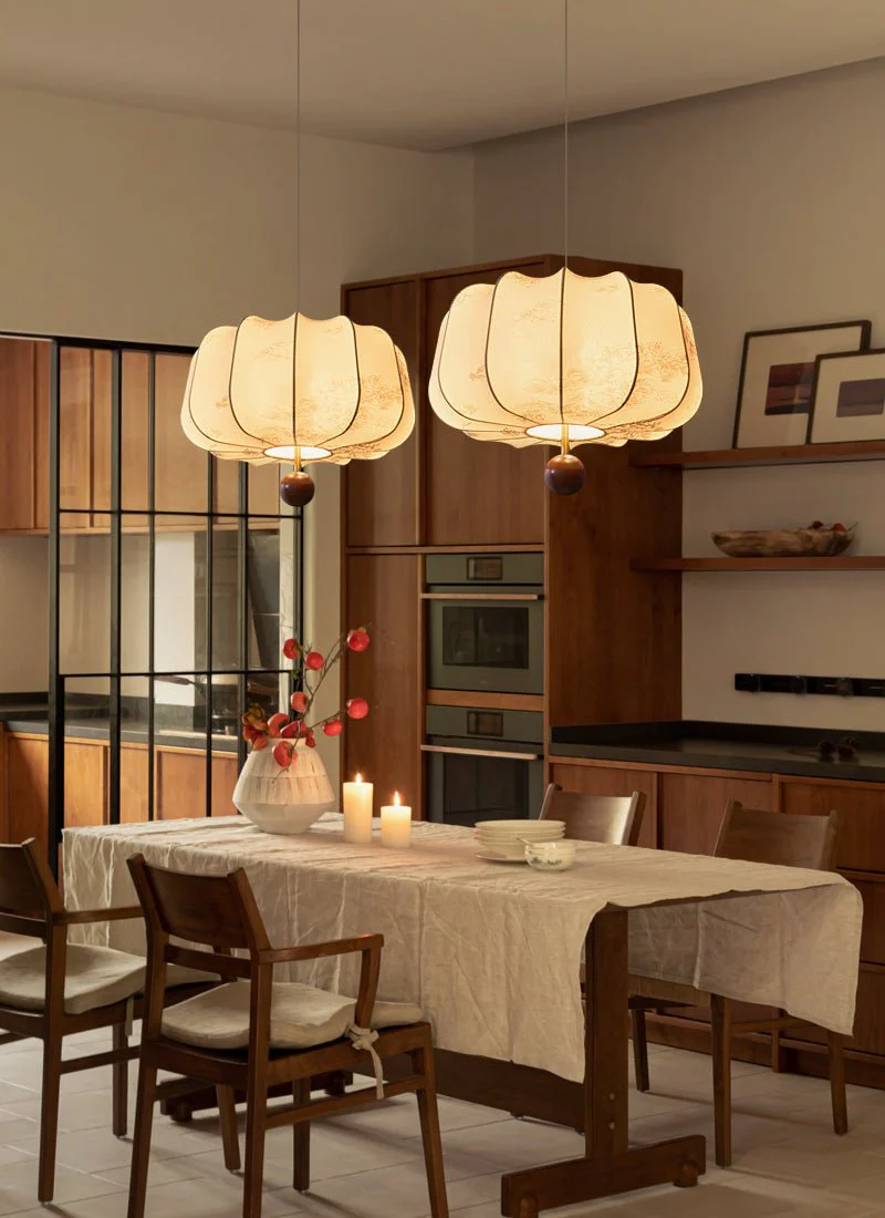 Valera Wood & Fabric Pendant Light - Image 30