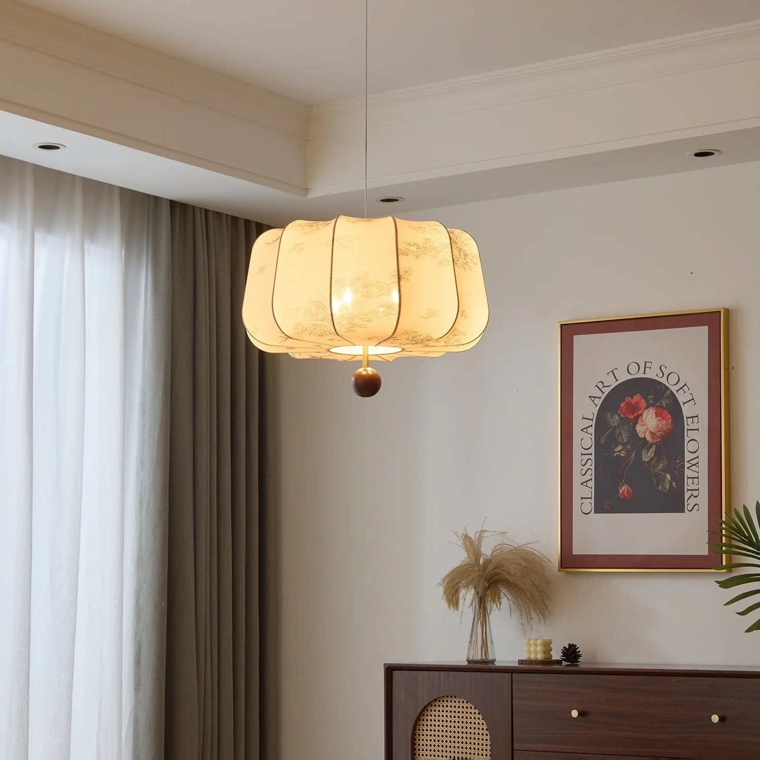 Valera Wood & Fabric Pendant Light - Image 33