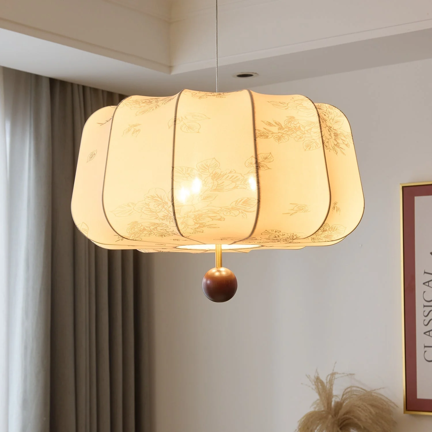 Valera Wood & Fabric Pendant Light - Image 7