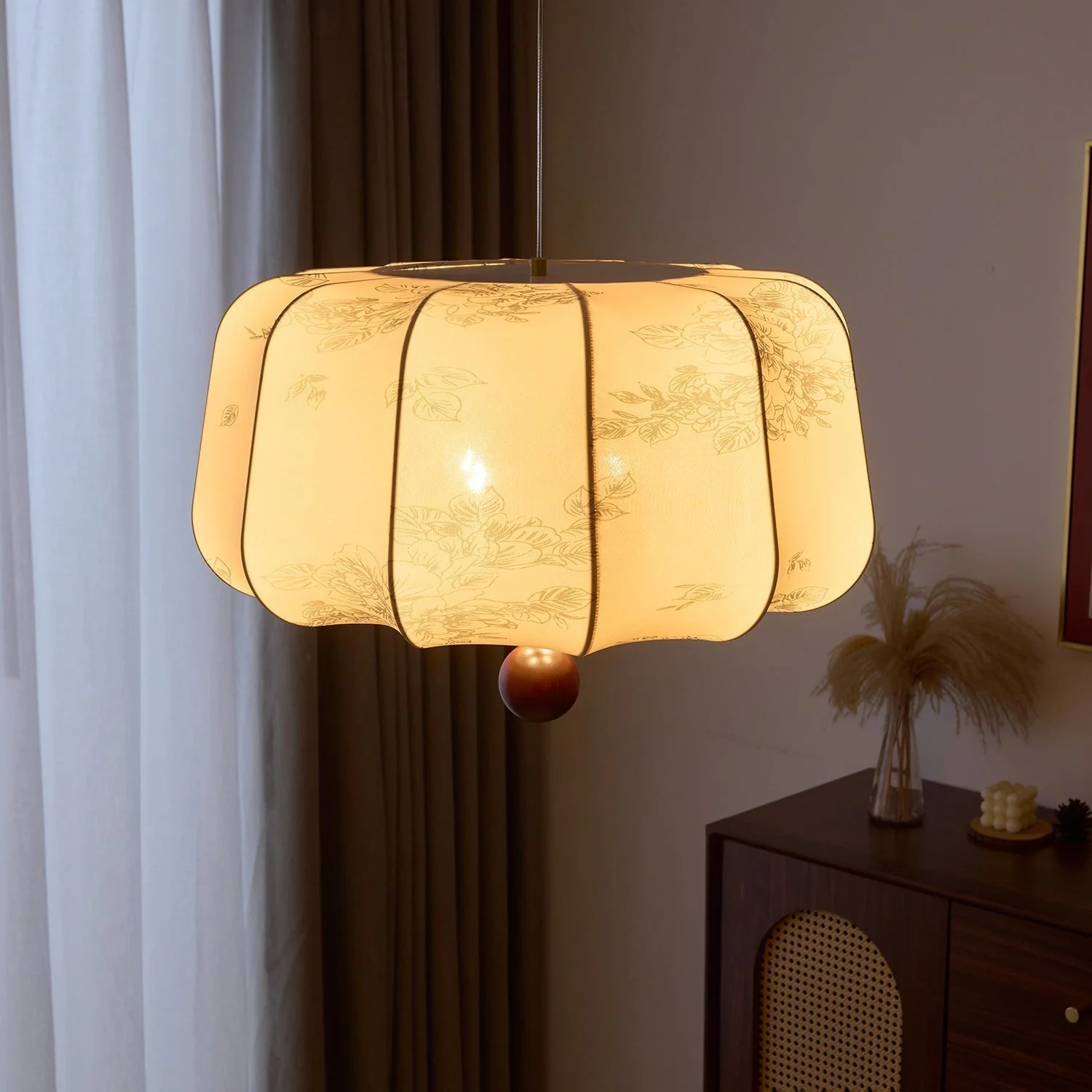 Valera Wood & Fabric Pendant Light - Image 8