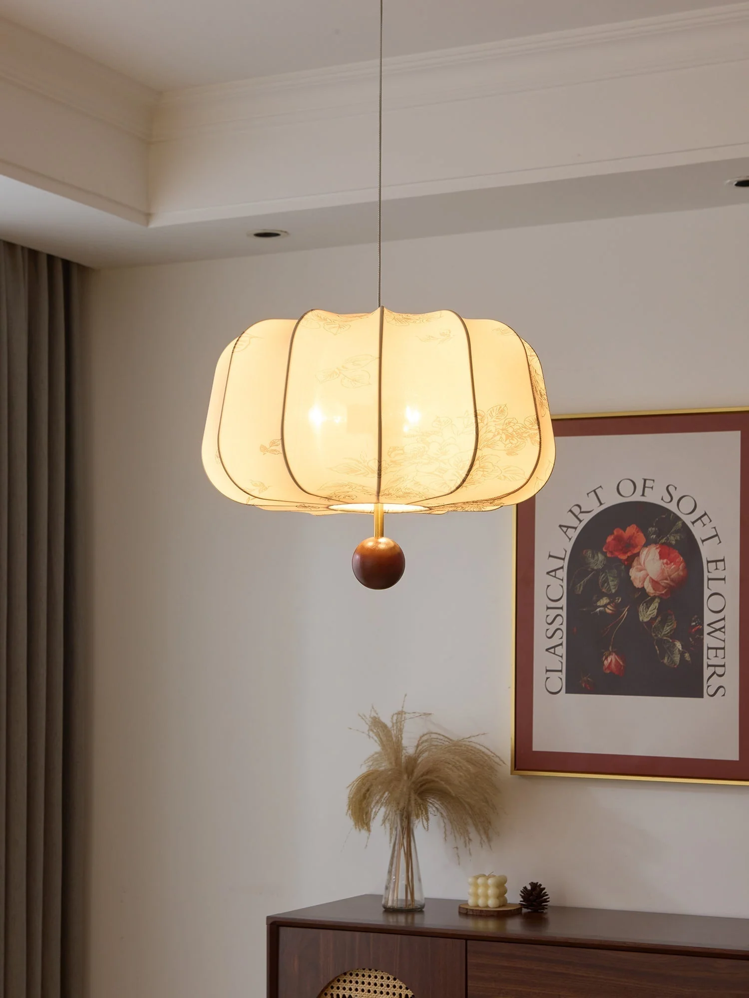 Valera Wood & Fabric Pendant Light - Image 9