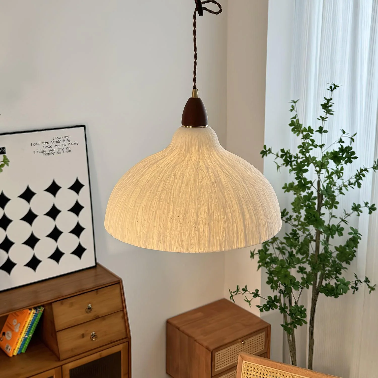 Vellara Paper & Wood Pendant Lamp - Image 16
