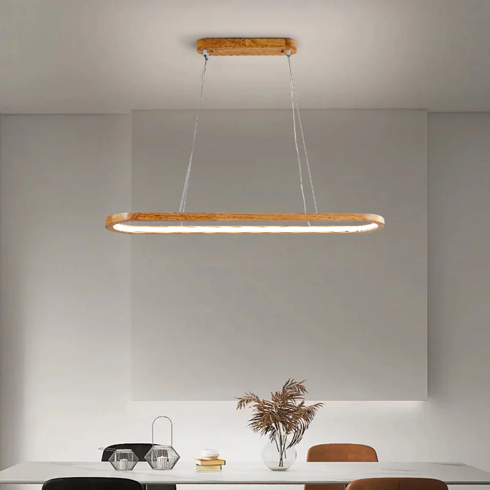 Veon Contemporary Oval Wooden Pendant Light - Image 3