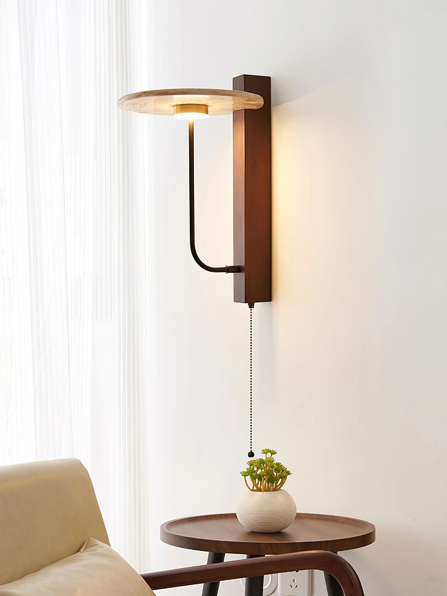 Viphayra Lever Arm Travertine Wall Light - Image 11