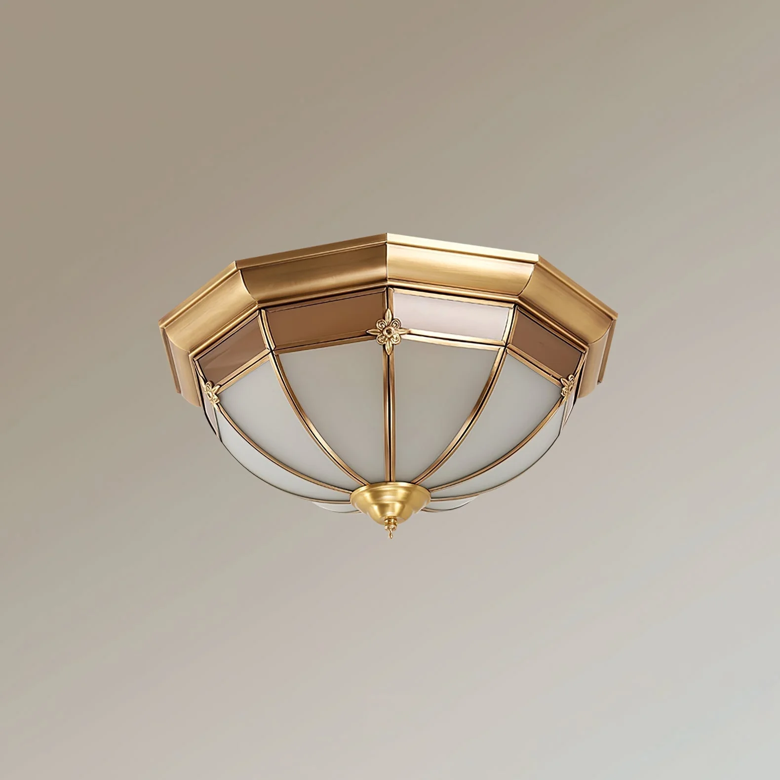 Vovynan Elegance Dome Brass Glass Flush Ceiling Lamp - Image 11