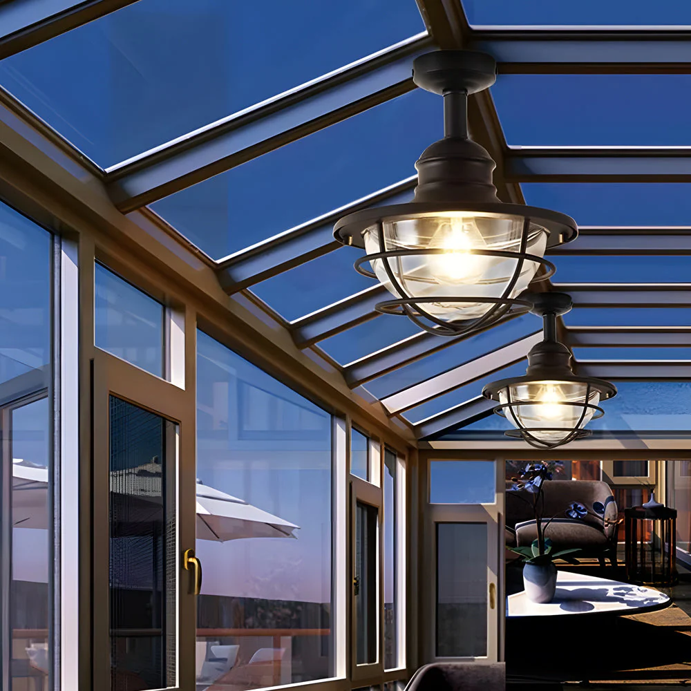 Wrought and Glass Ceiling Flush Mount Light for Balcony