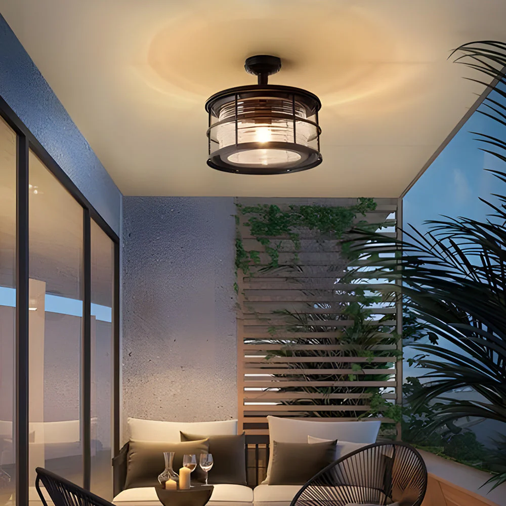Wrought and Glass Ceiling Flush Mount Light for Balcony - Image 4