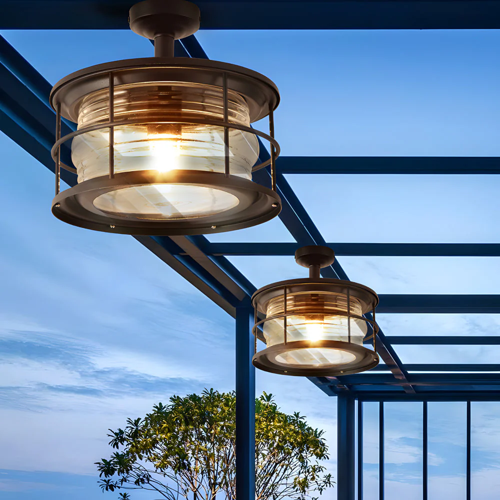 Wrought and Glass Ceiling Flush Mount Light for Balcony - Image 5