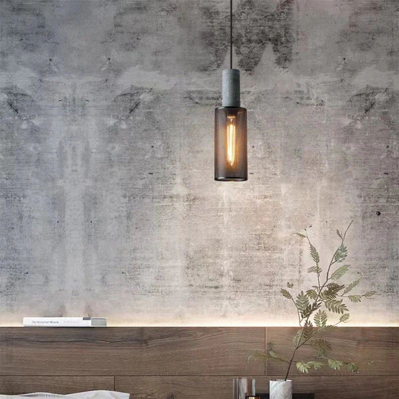 Xenith Industrial Cylindrical Pendant Light, Cement/Metal - Image 3