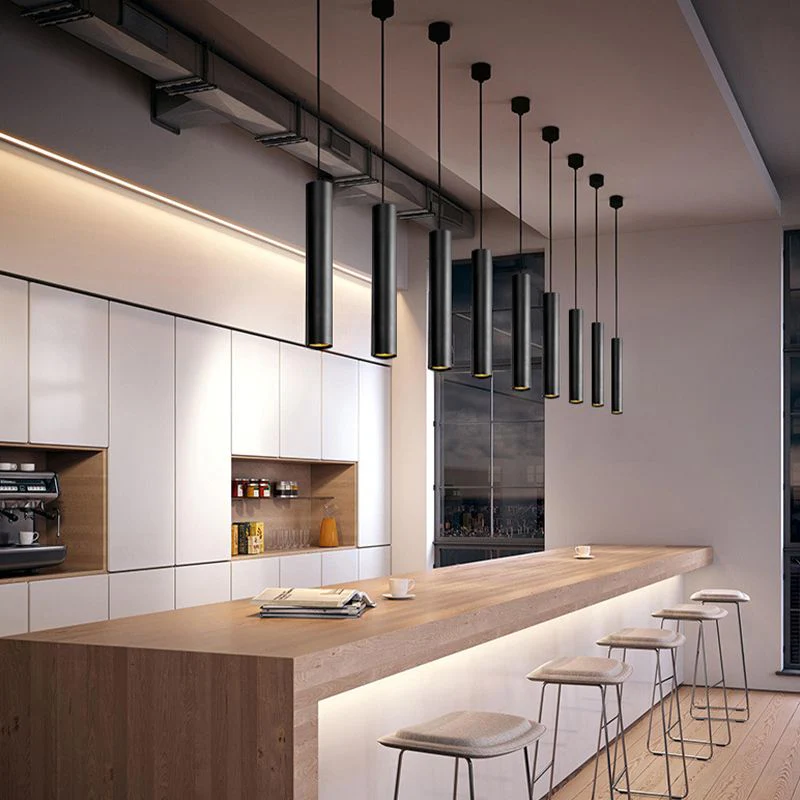 Yore Modern Cylinder Shape Linear Pendant Light Black Metal - Image 3