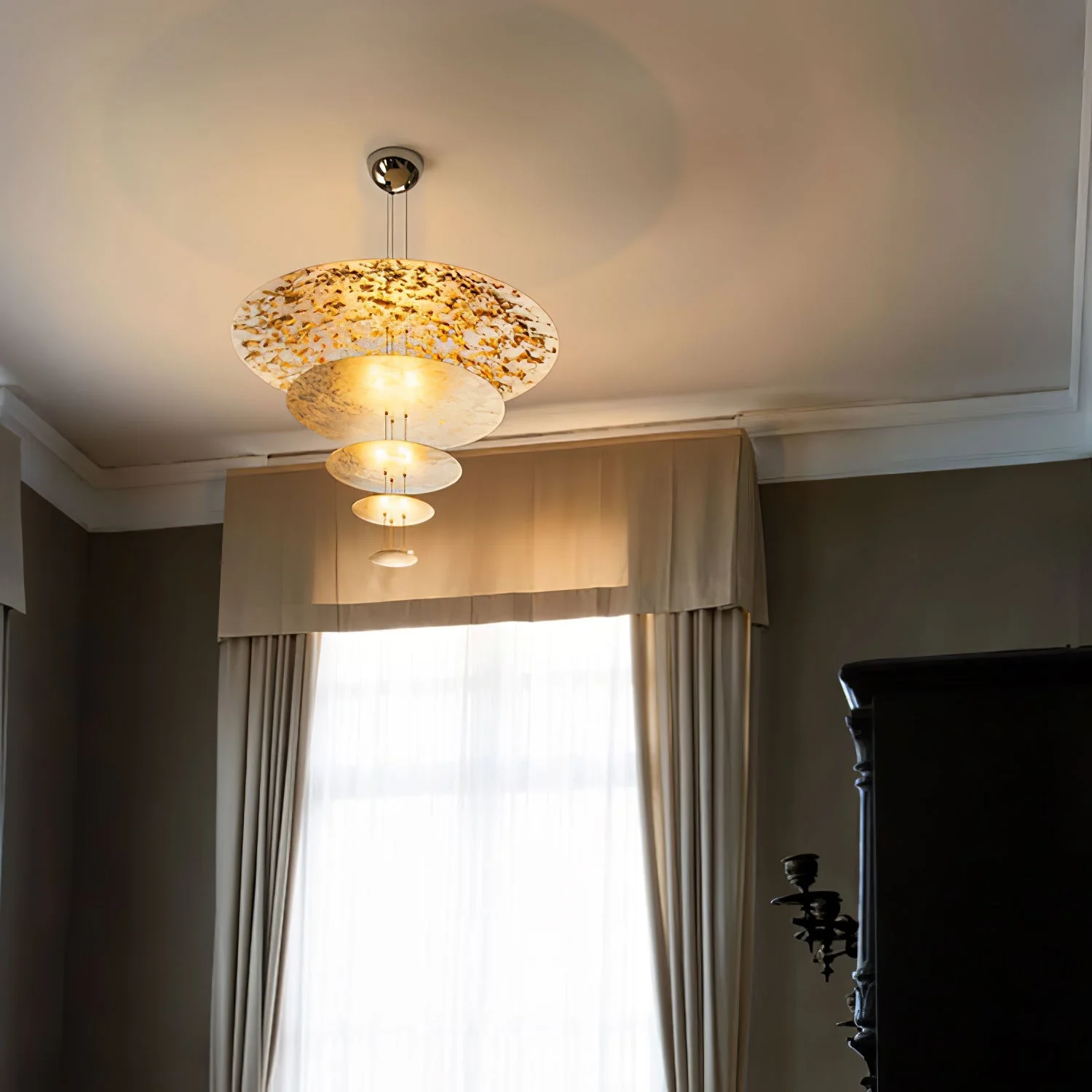 Zathaara Layered Gold Foil Pendant Light - Image 10