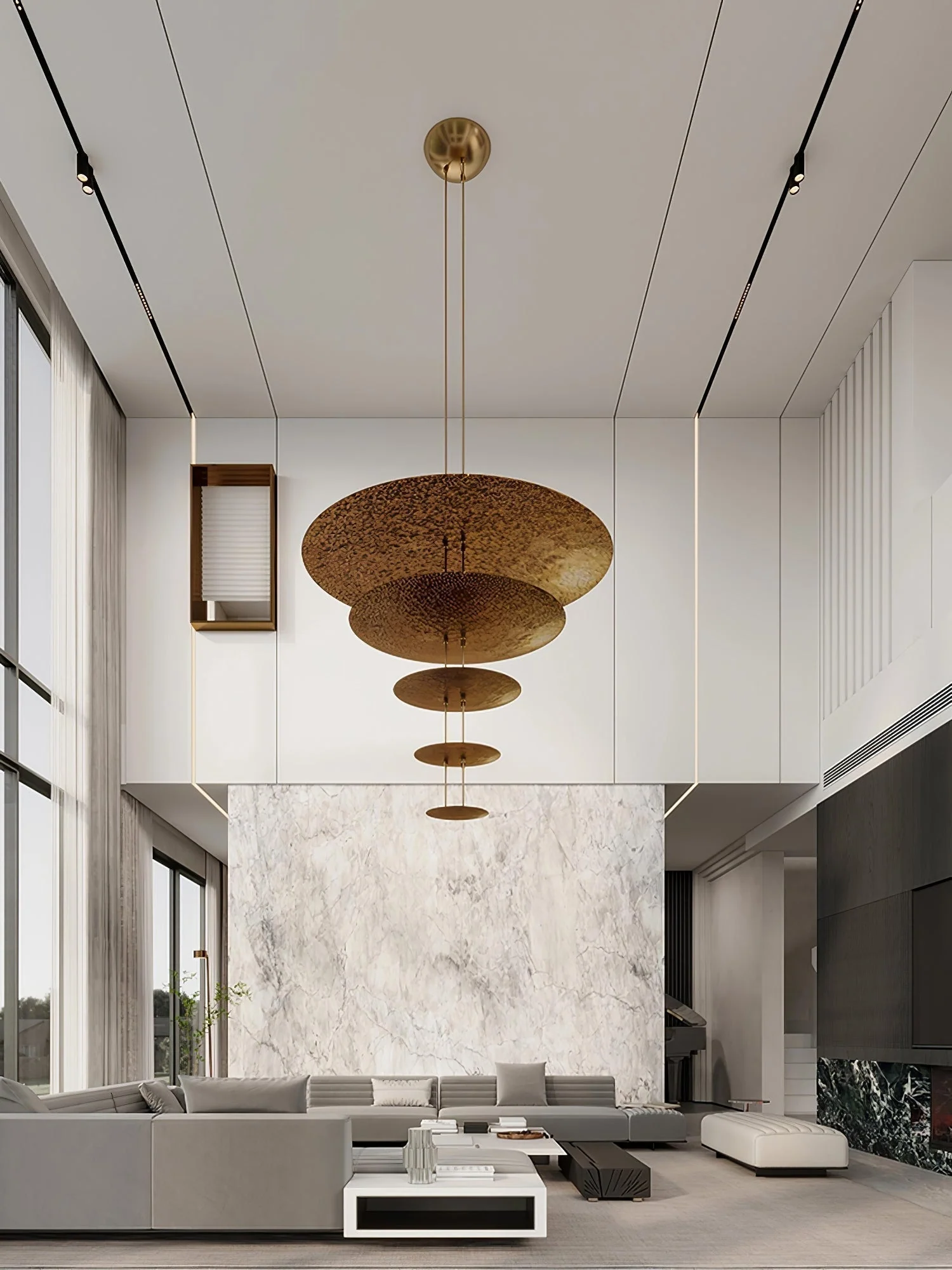 Zathaara Layered Gold Foil Pendant Light - Image 17