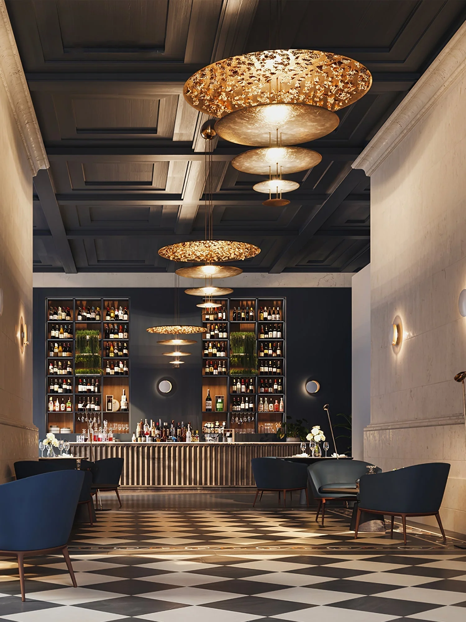Zathaara Layered Gold Foil Pendant Light - Image 18