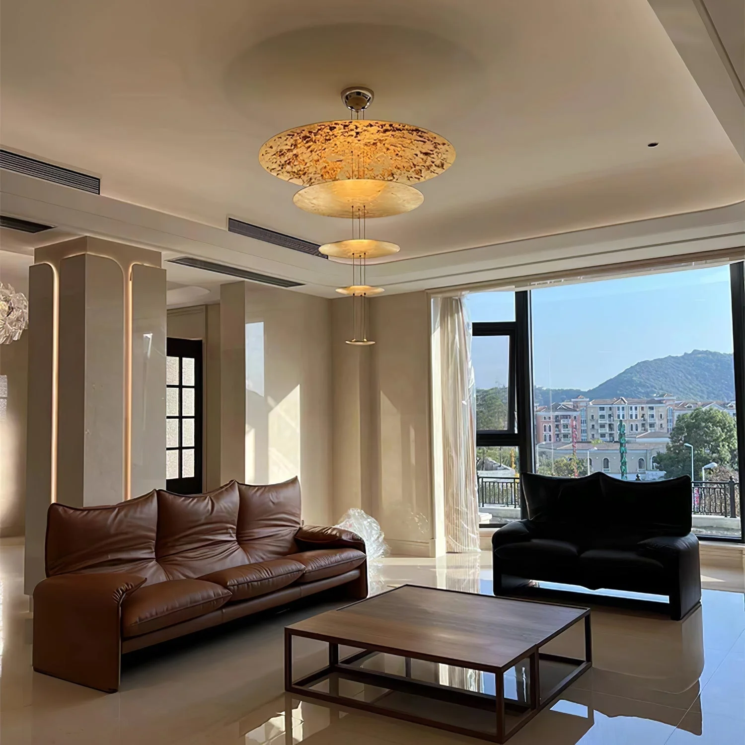 Zathaara Layered Gold Foil Pendant Light - Image 22