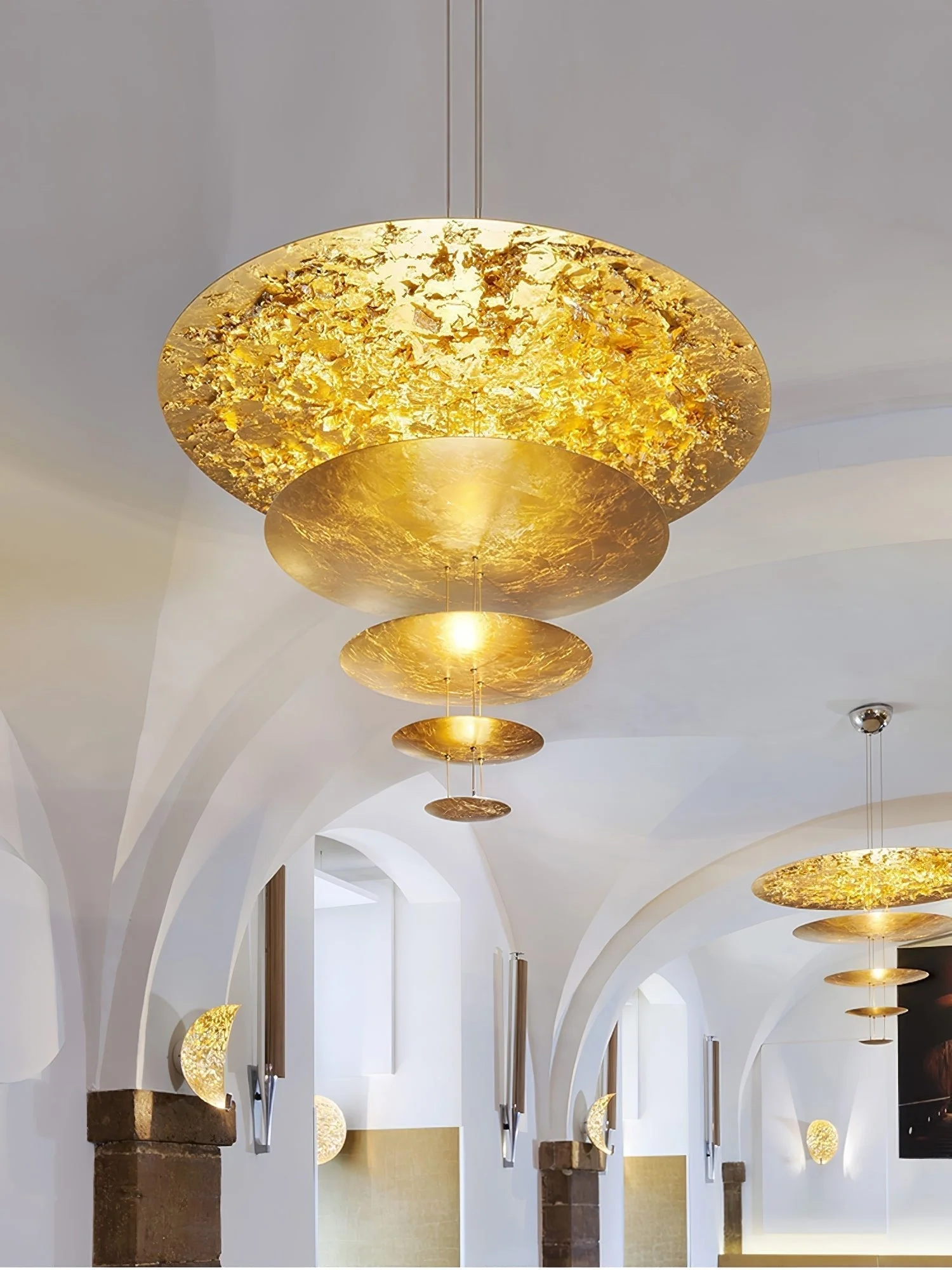 Zathaara Layered Gold Foil Pendant Light - Image 23