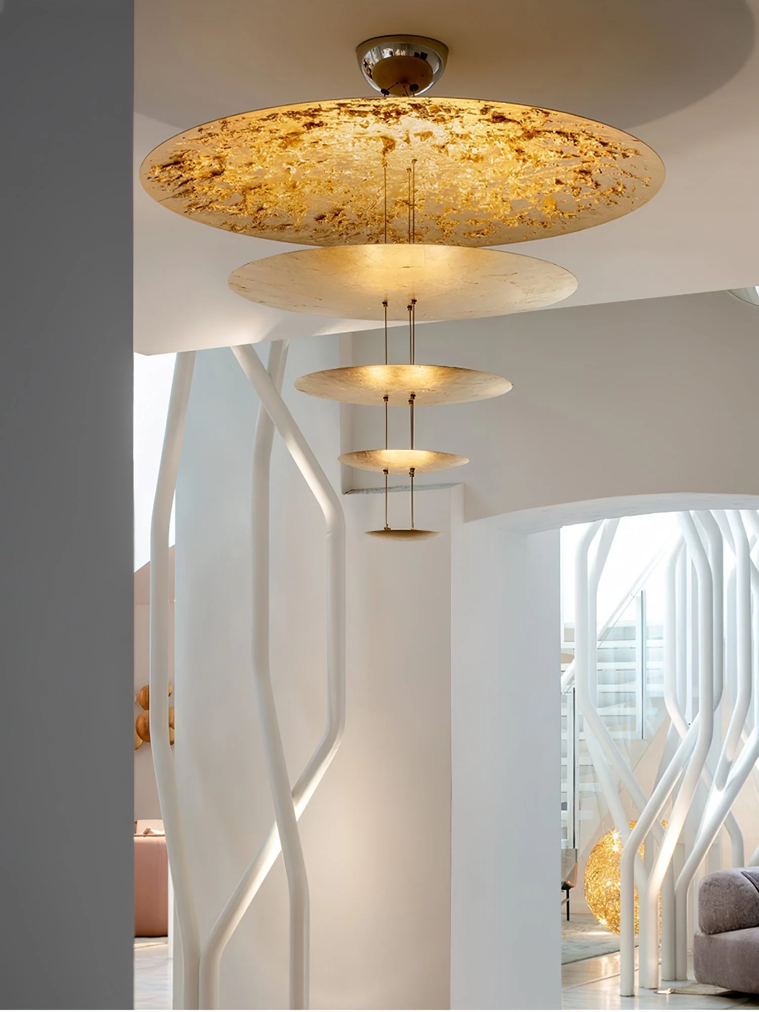 Zathaara Layered Gold Foil Pendant Light - Image 24