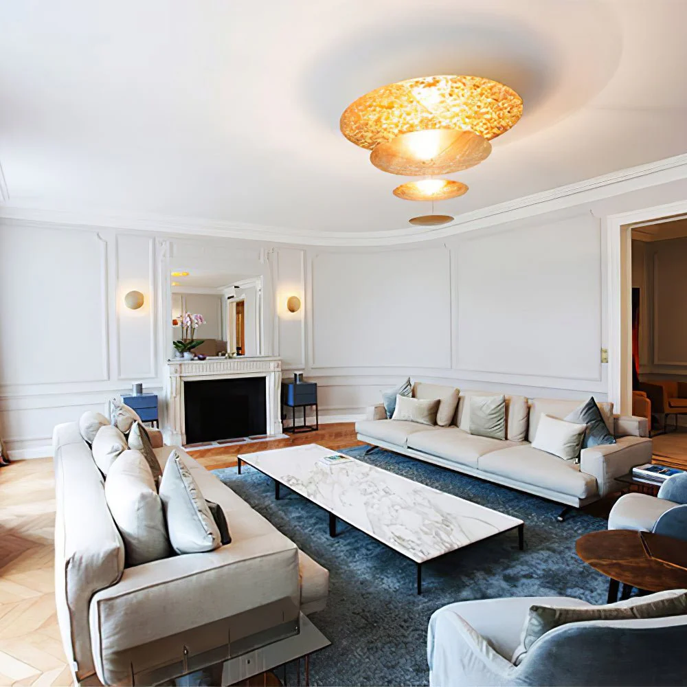 Zathaara Layered Gold Foil Pendant Light - Image 3