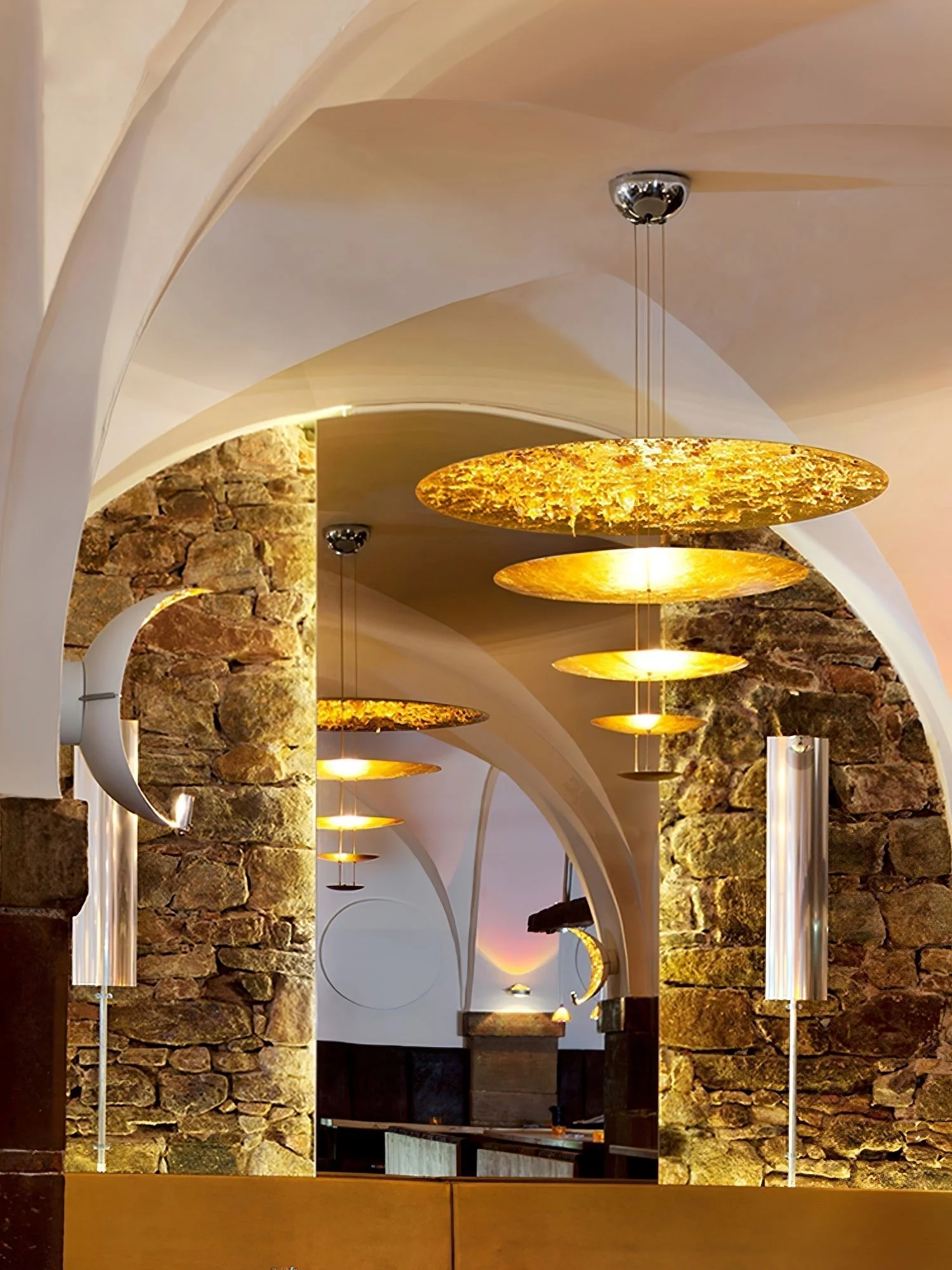 Zathaara Layered Gold Foil Pendant Light - Image 33