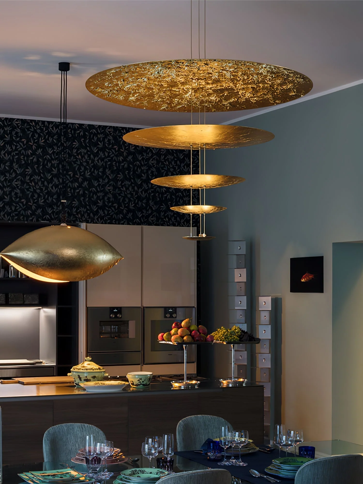 Zathaara Layered Gold Foil Pendant Light - Image 37