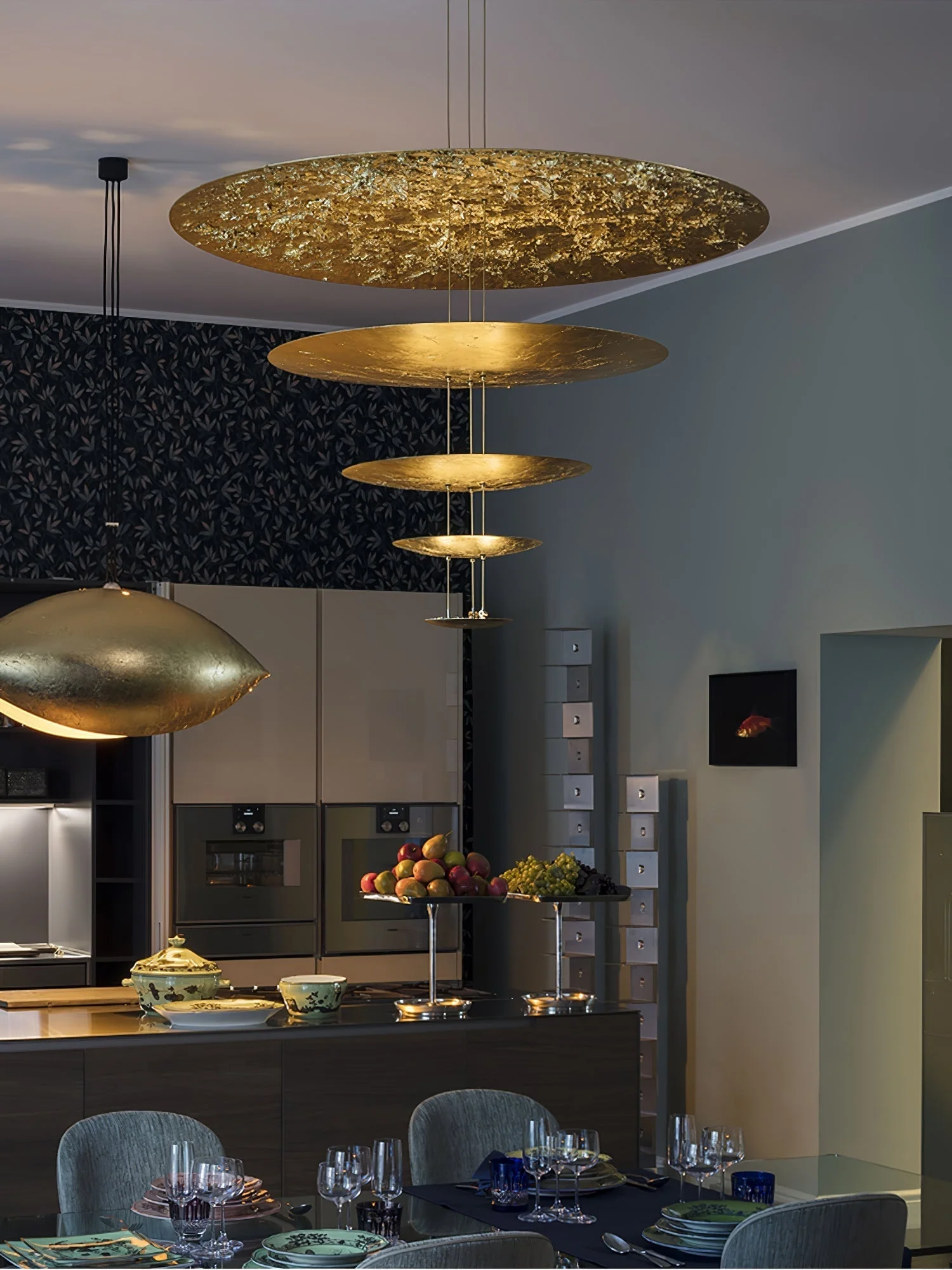 Zathaara Layered Gold Foil Pendant Light - Image 38