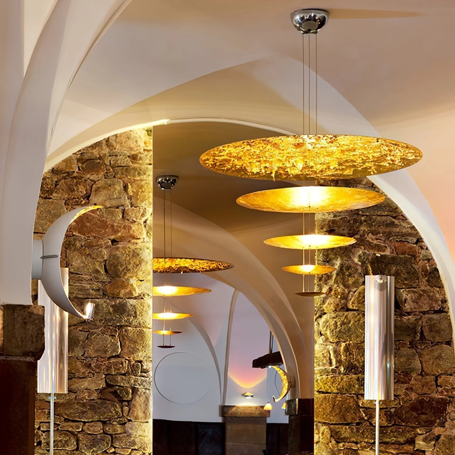 Zathaara Layered Gold Foil Pendant Light - Image 6