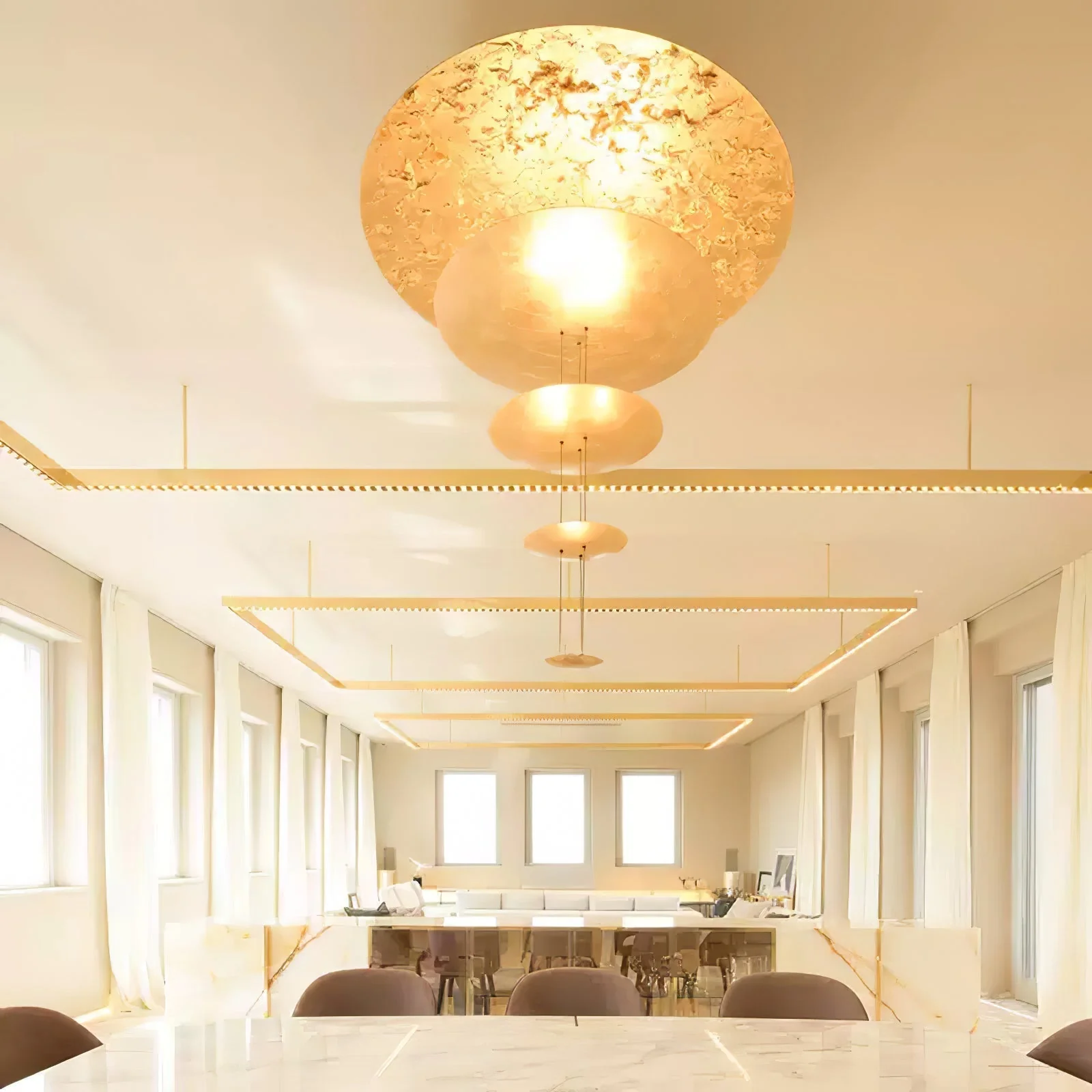 Zathaara Layered Gold Foil Pendant Light - Image 66